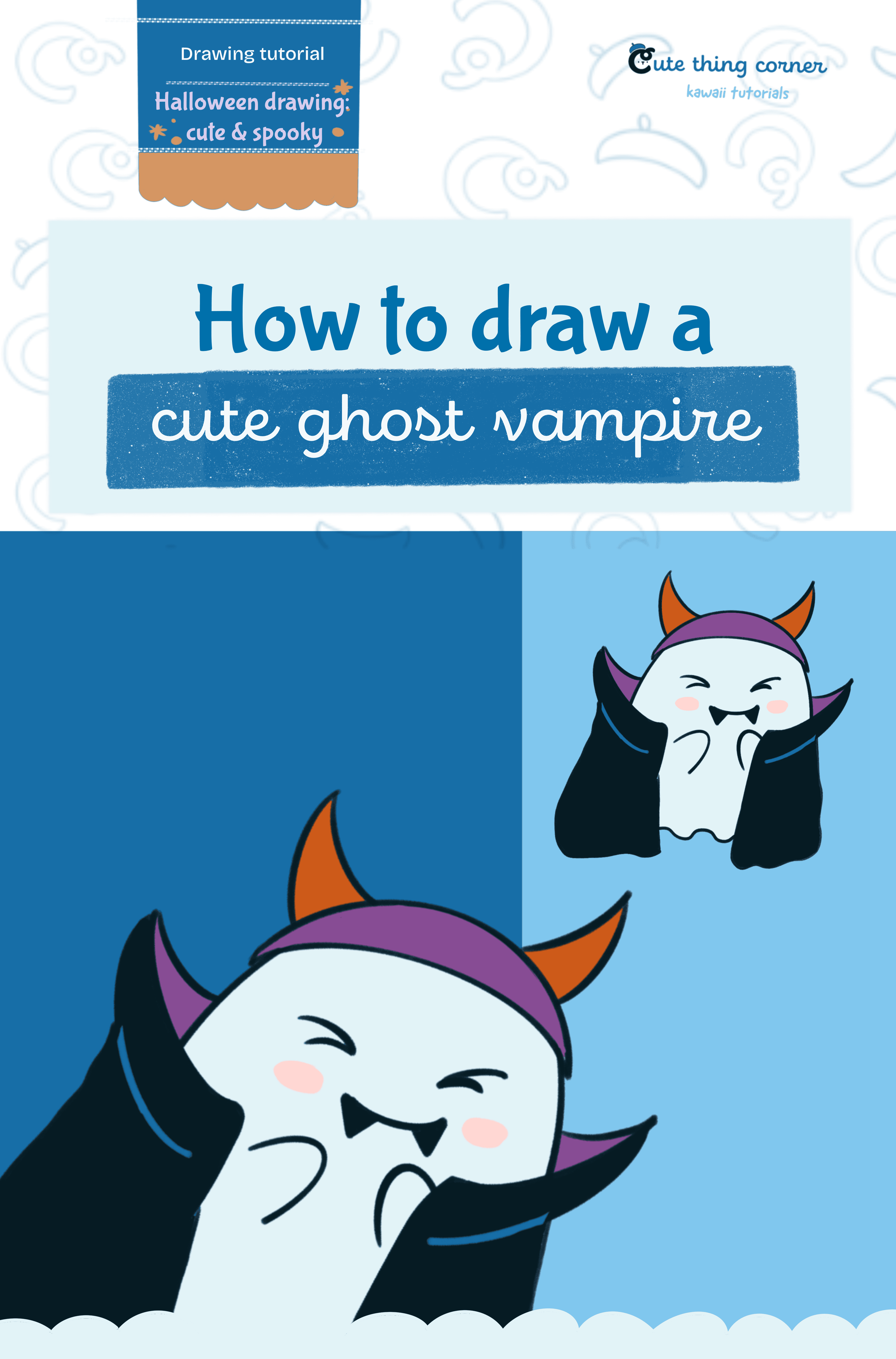 How to draw a cute ghost vampire (Step-by-step)