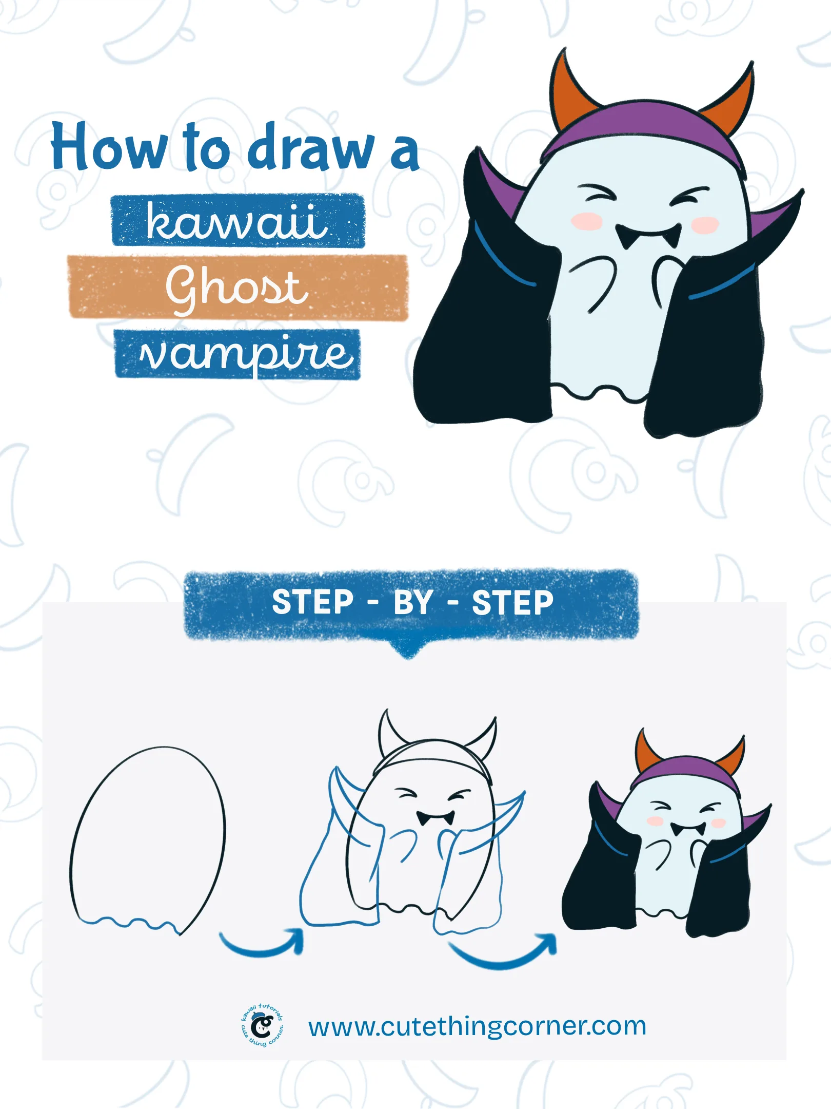 How to draw a kawaii ghost vampire