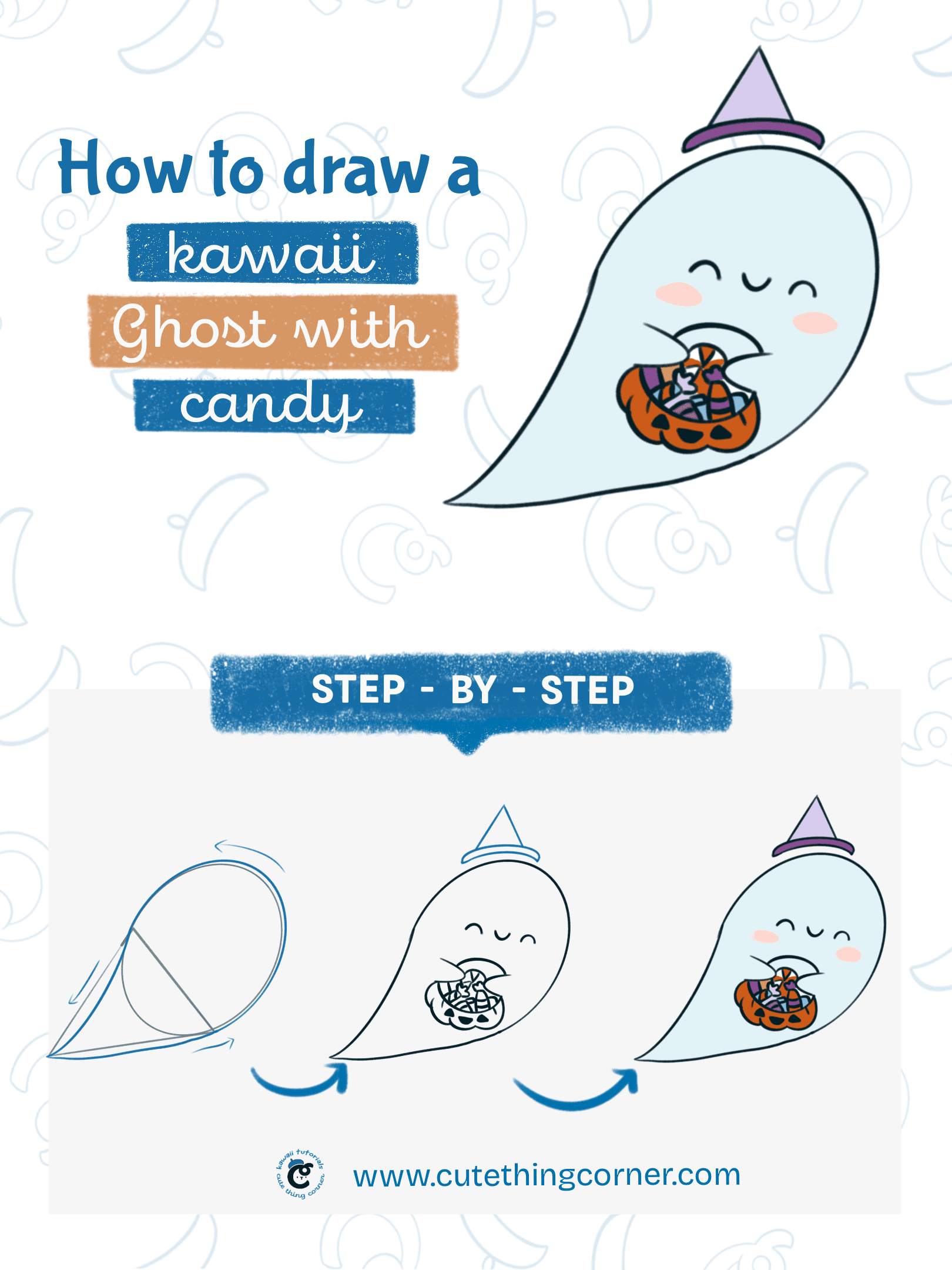 How to draw a kawaii ghost with candy