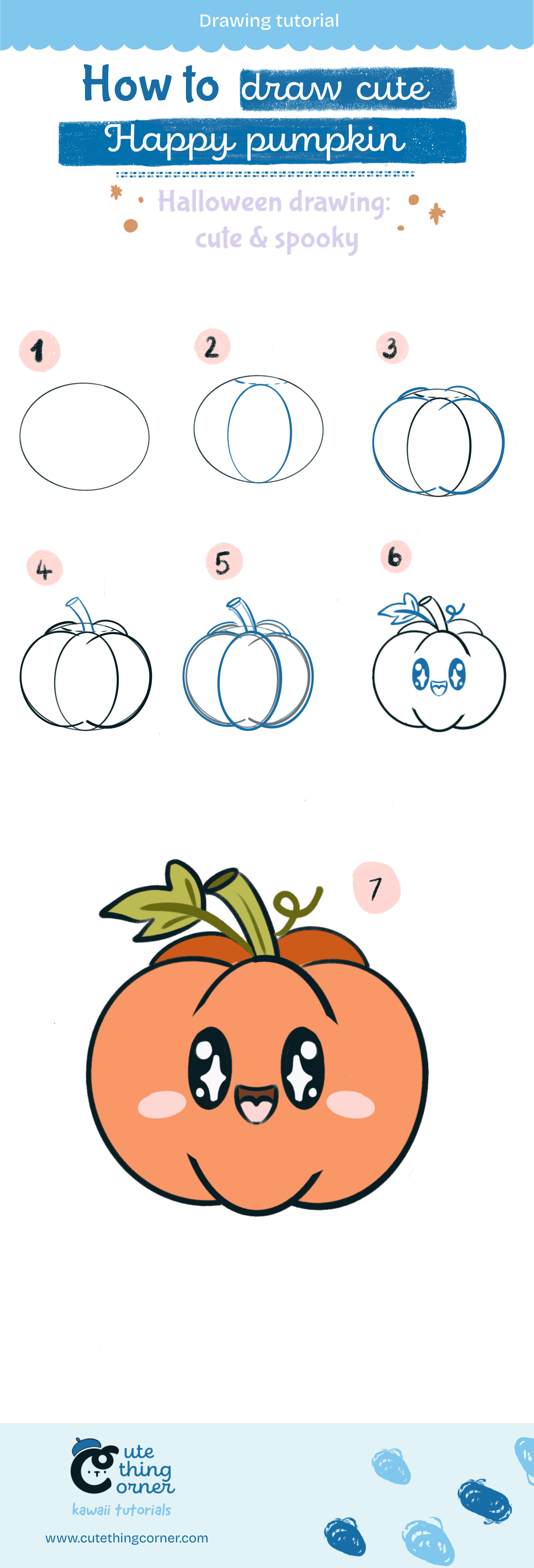 How to draw a kawaii pumpkin