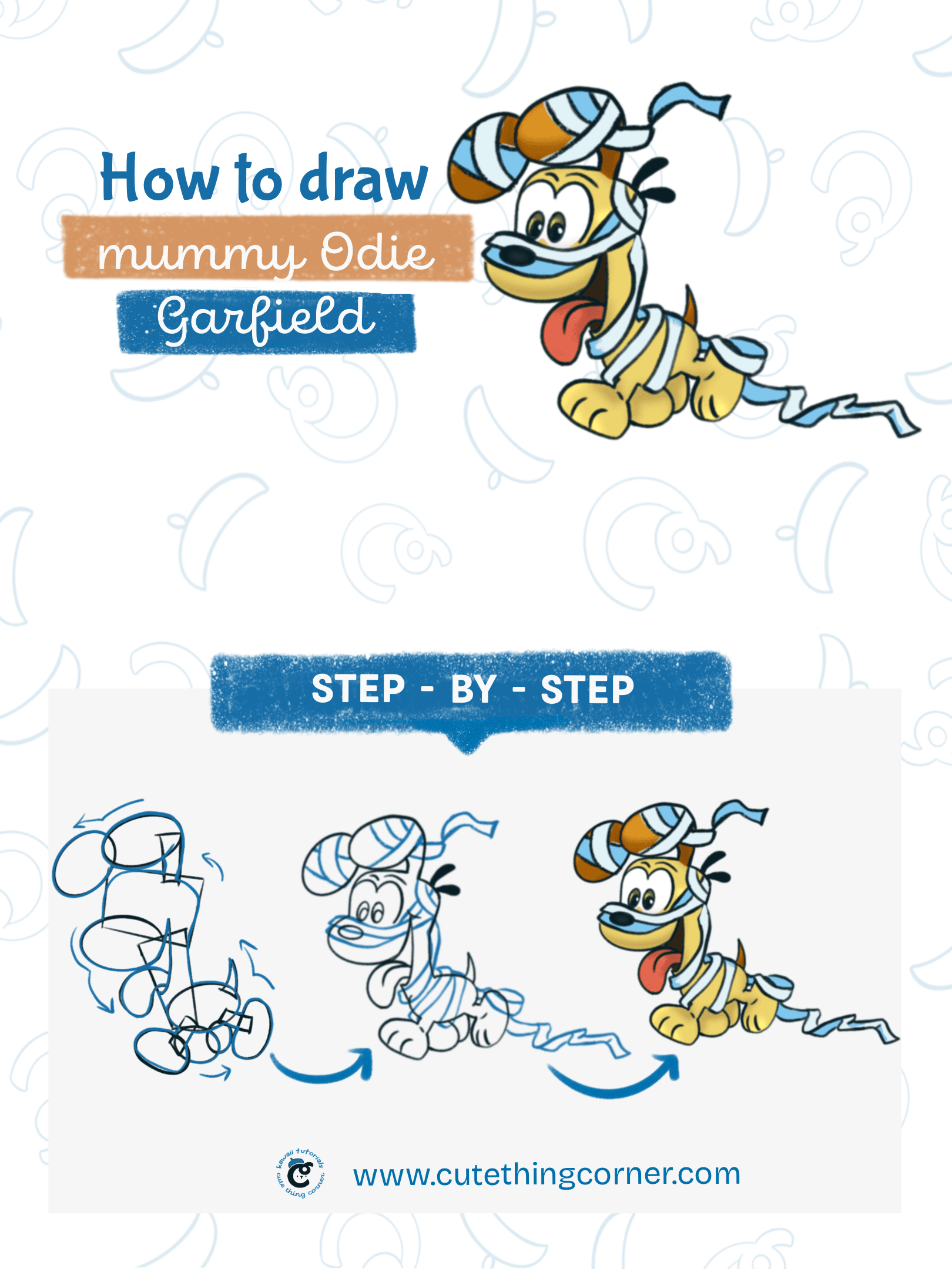 How to draw cute Odie in mummy costume