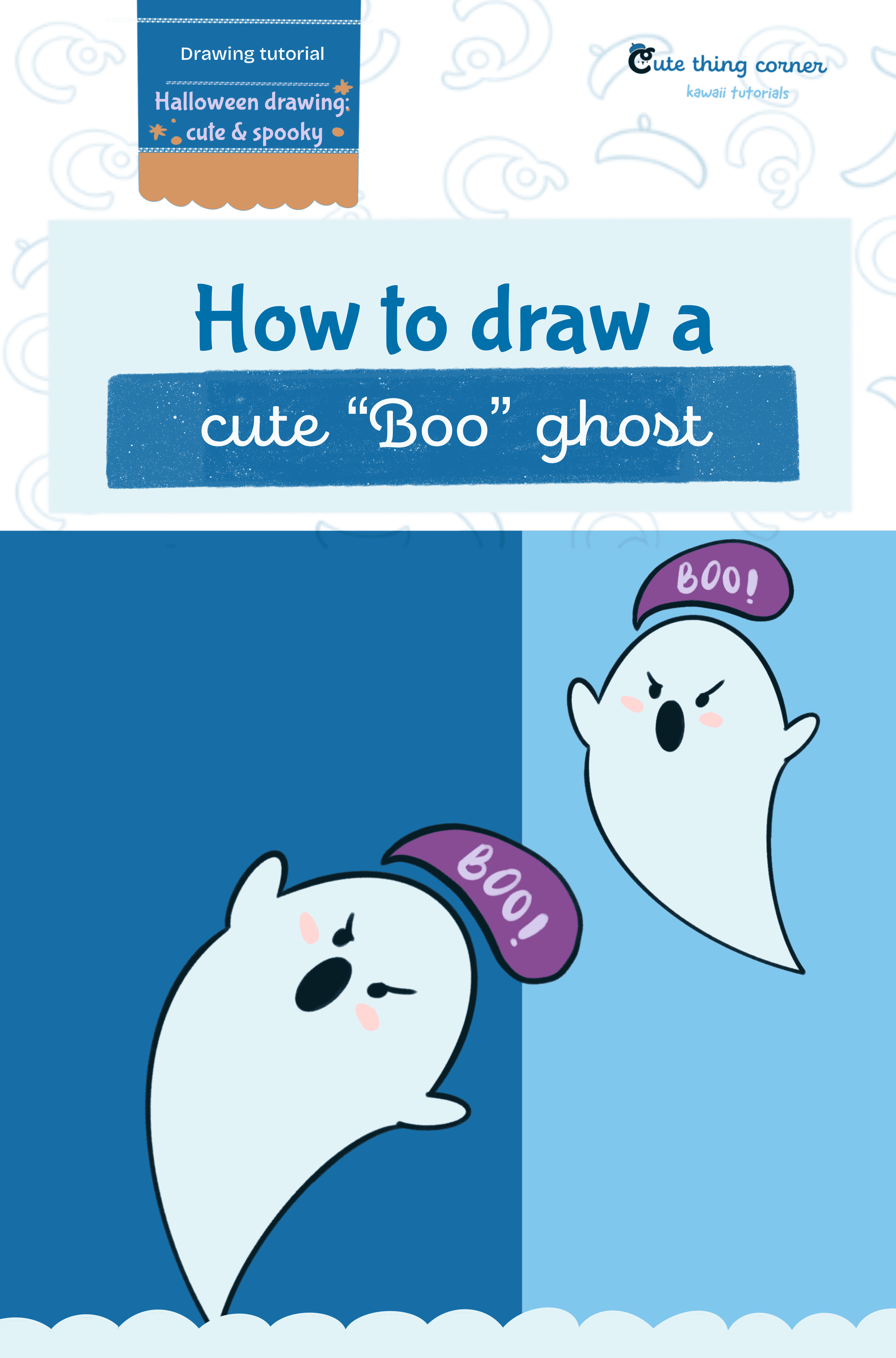 How to draw a “Boo” with Cute Ghost (Step-by-step)