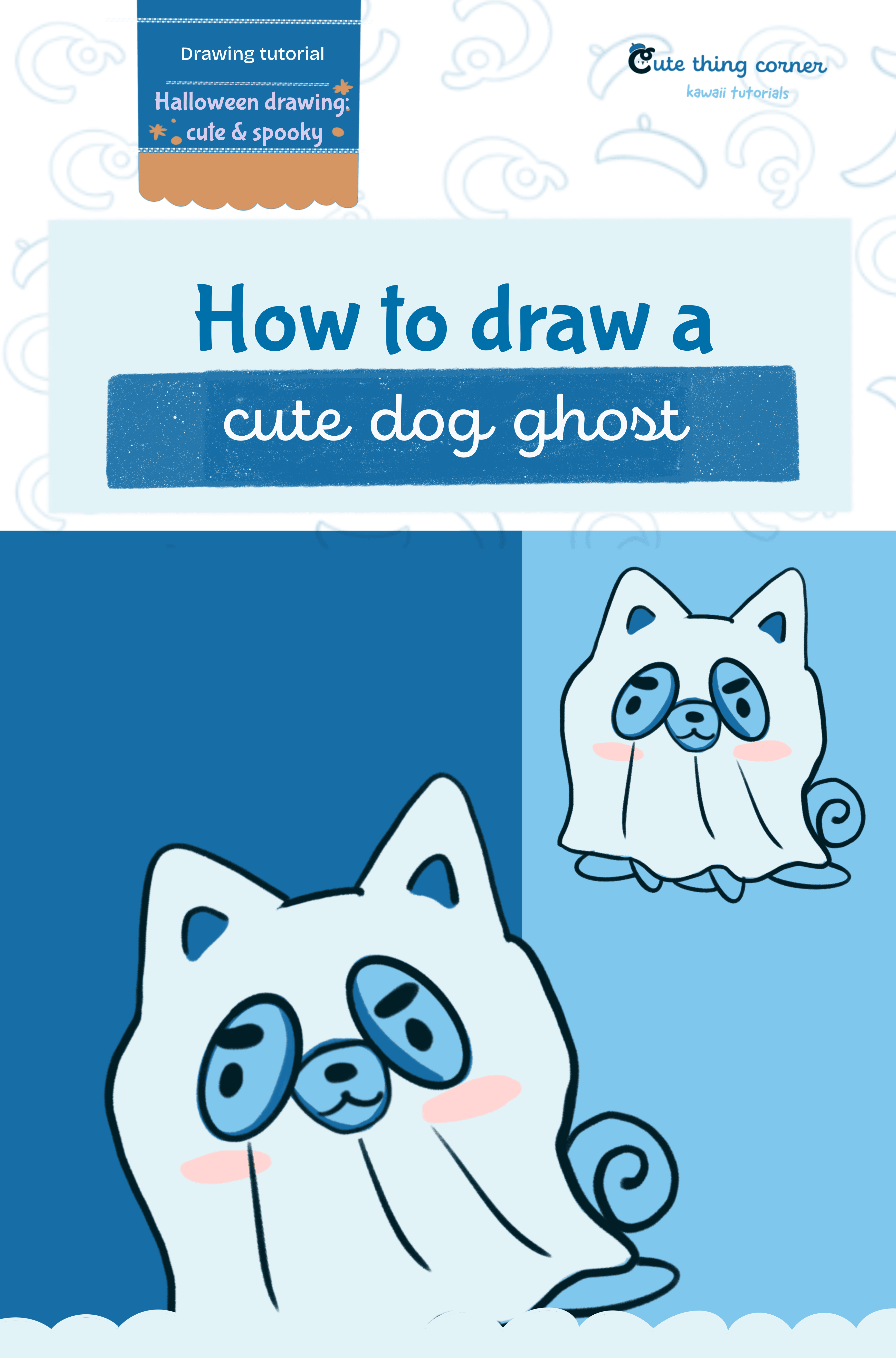 How to draw cute dog ghost (Step-by-step)