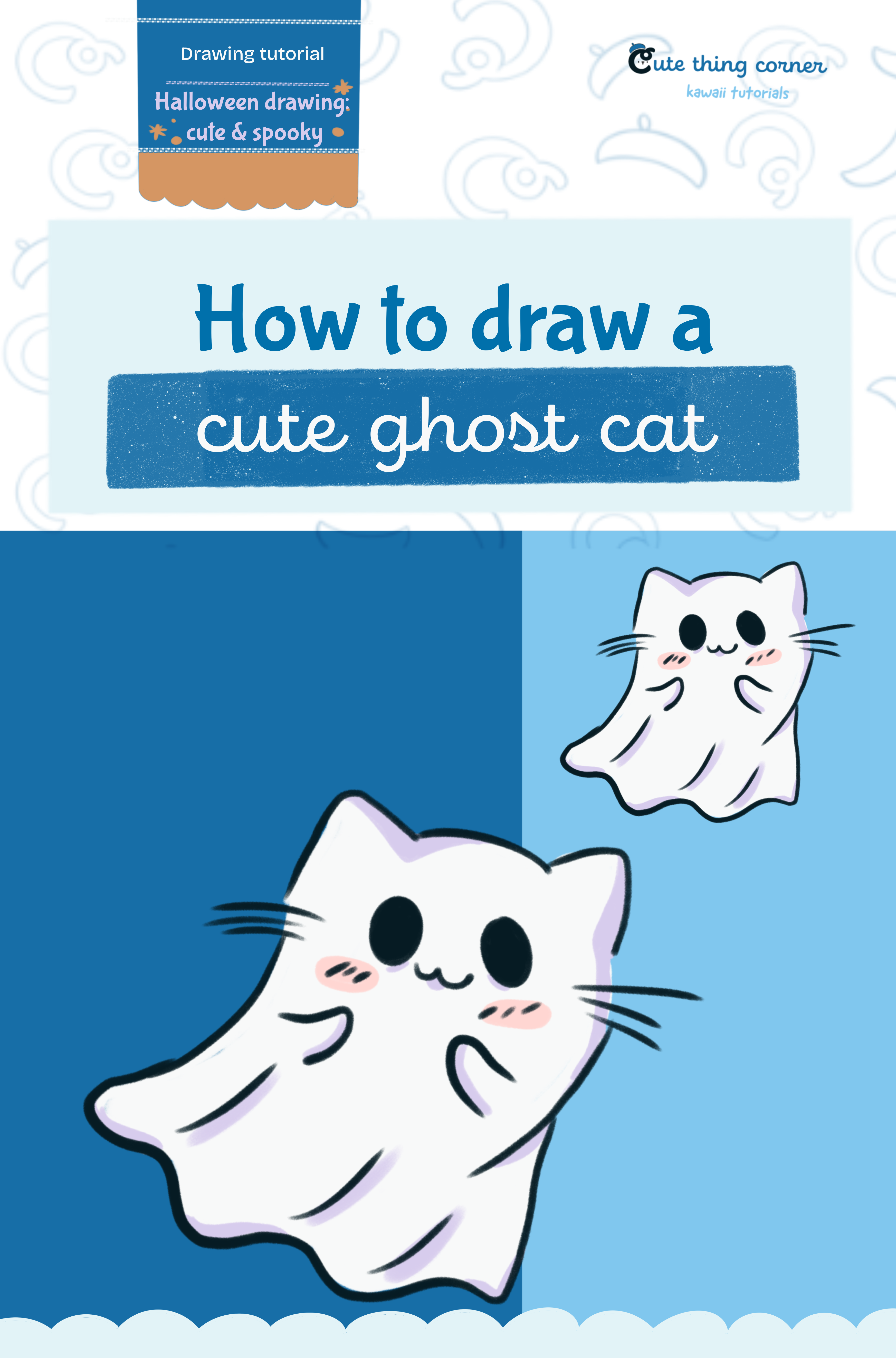 How to draw a cute ghost cat (Step-by-step)