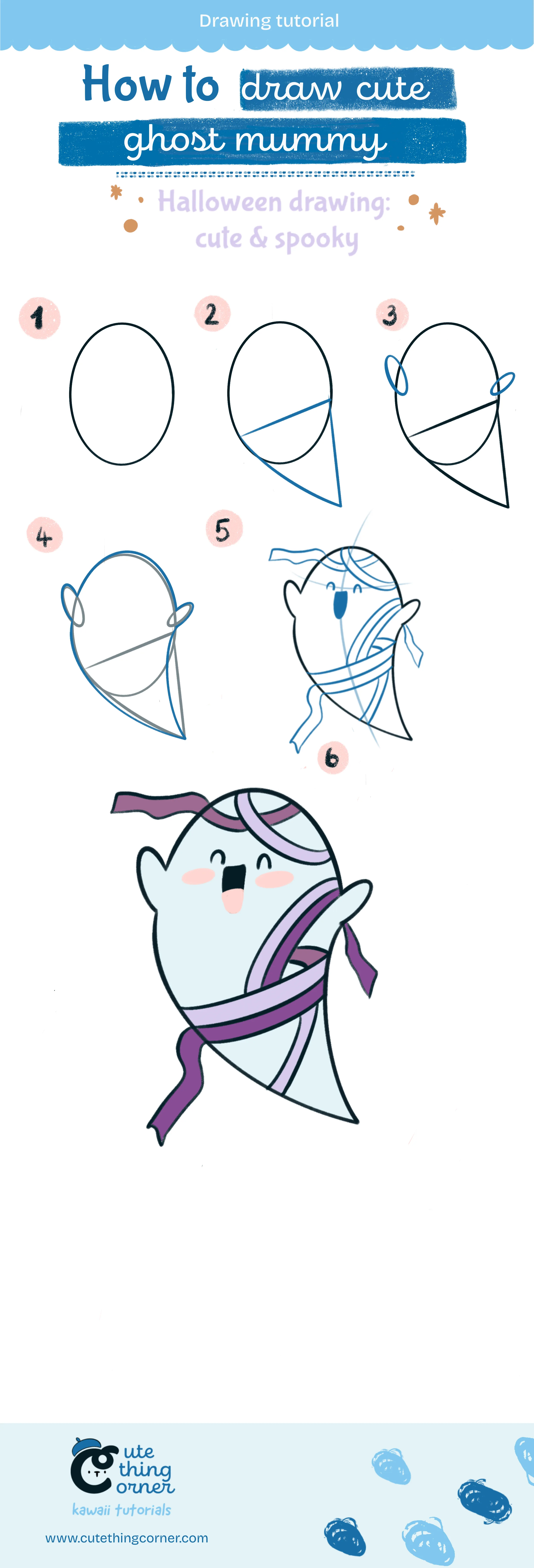 How to draw cute ghost mummy