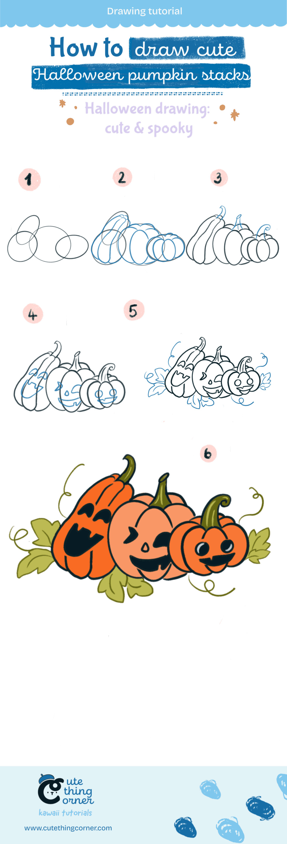 How to draw cute pumpkin stacks (Step-by-step)