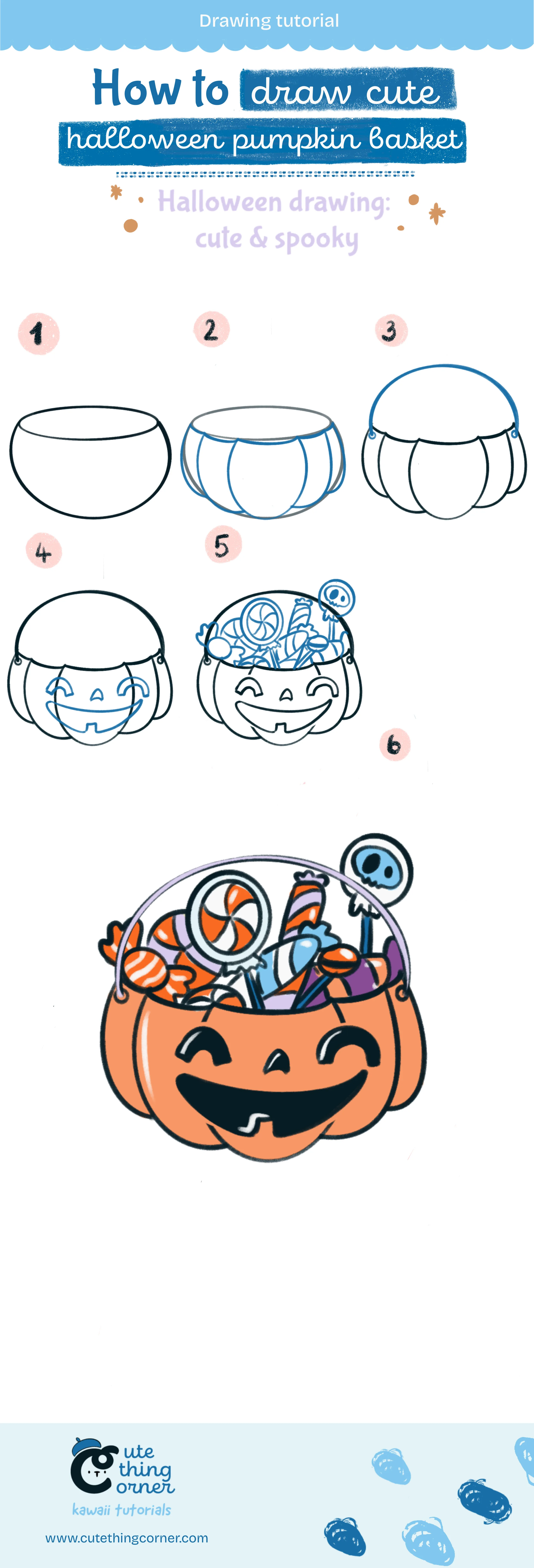 How to draw cute pumpkin basket (Step-by-step)