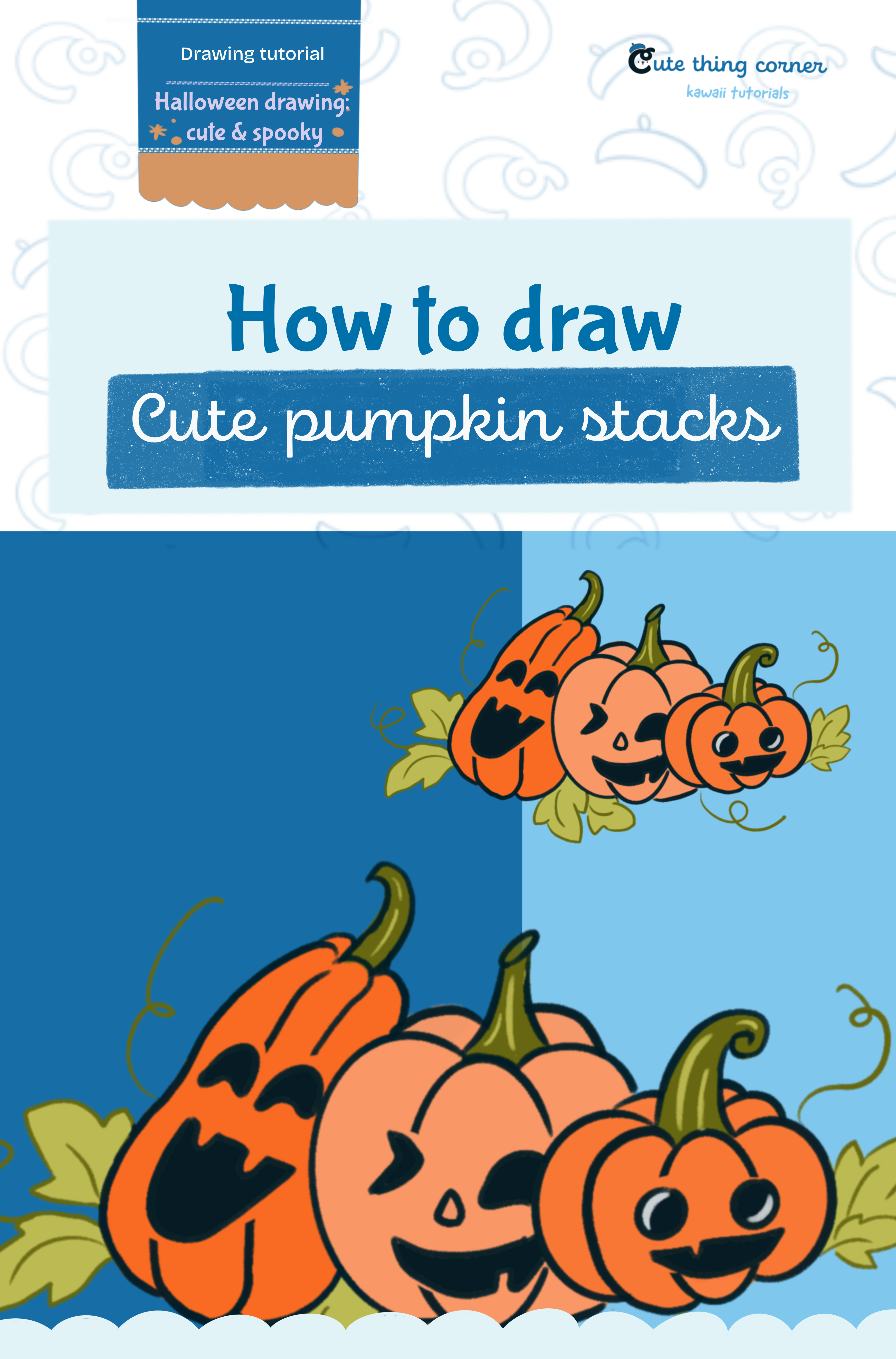 How to draw cute pumpkin stacks (Step-by-step)