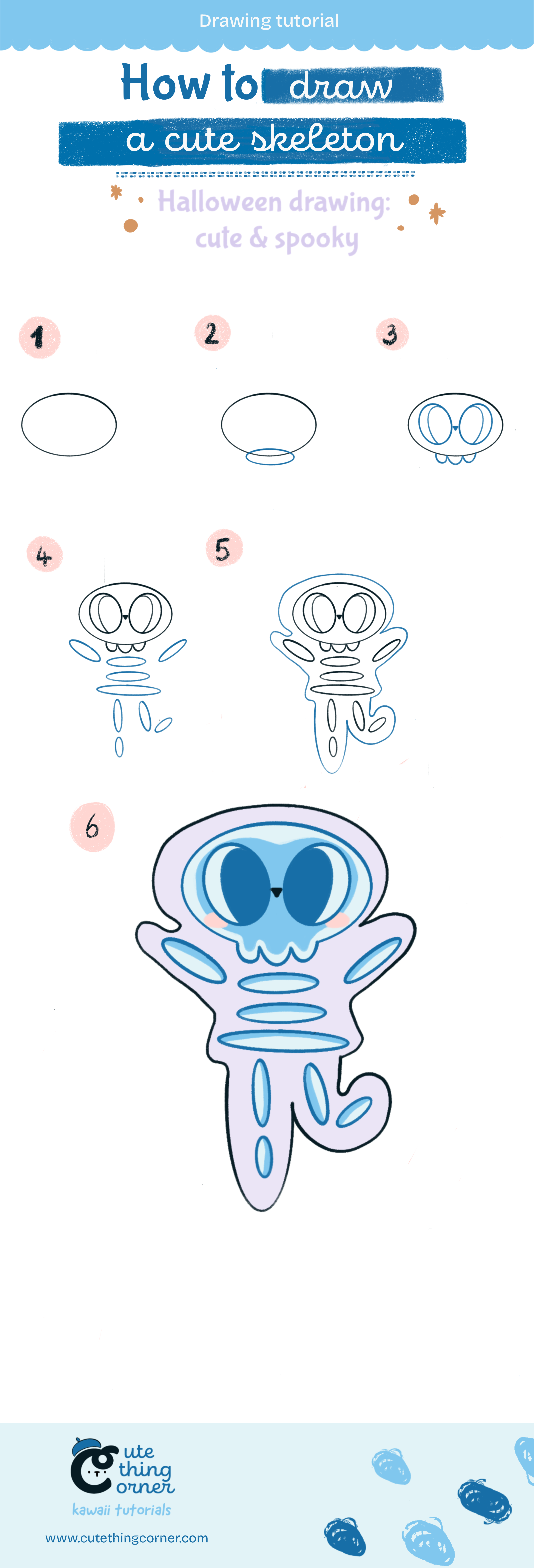 How to draw cute skeleton (Step-by-step)