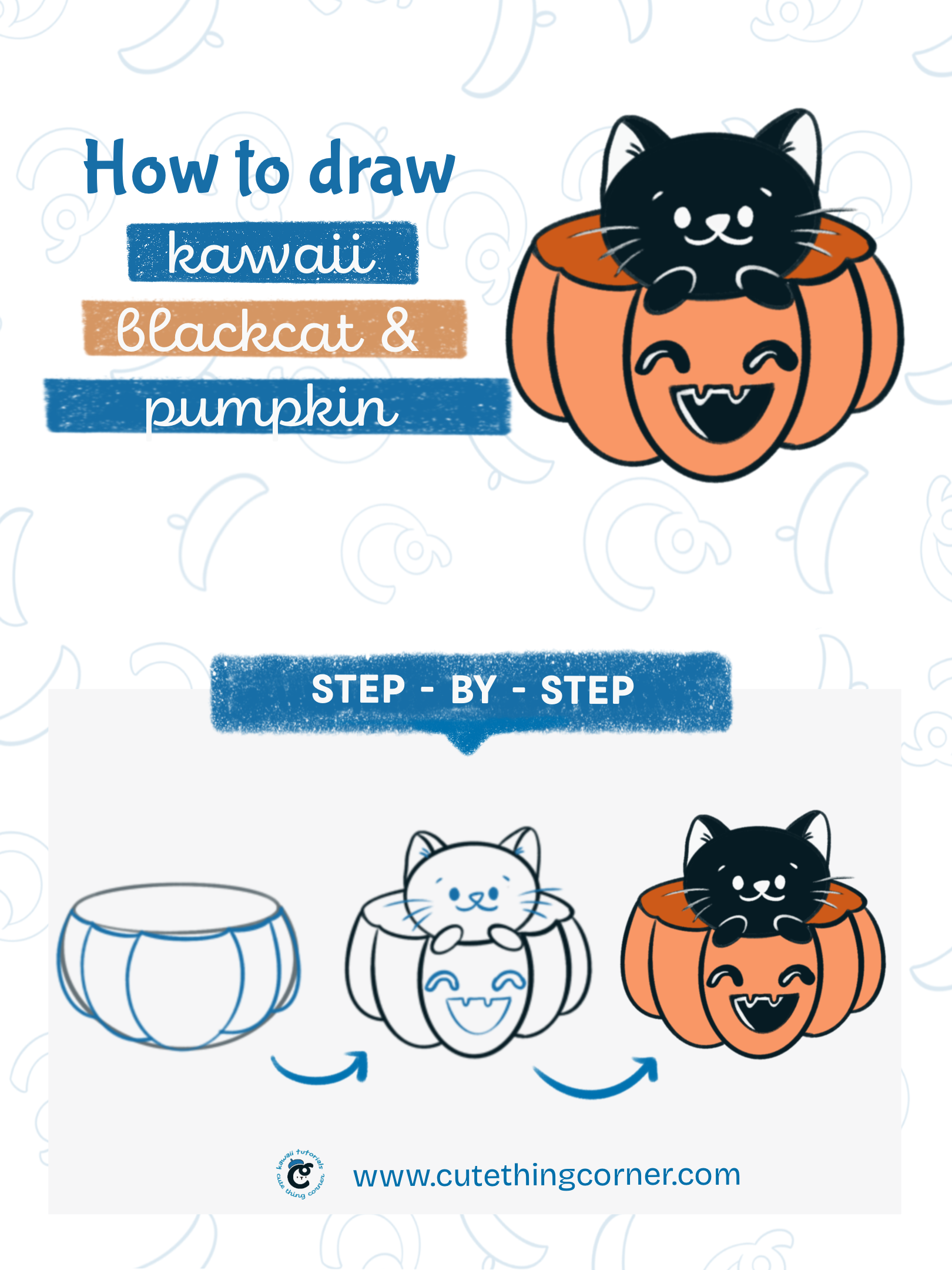 How to draw kawaii blackcat pumpkin