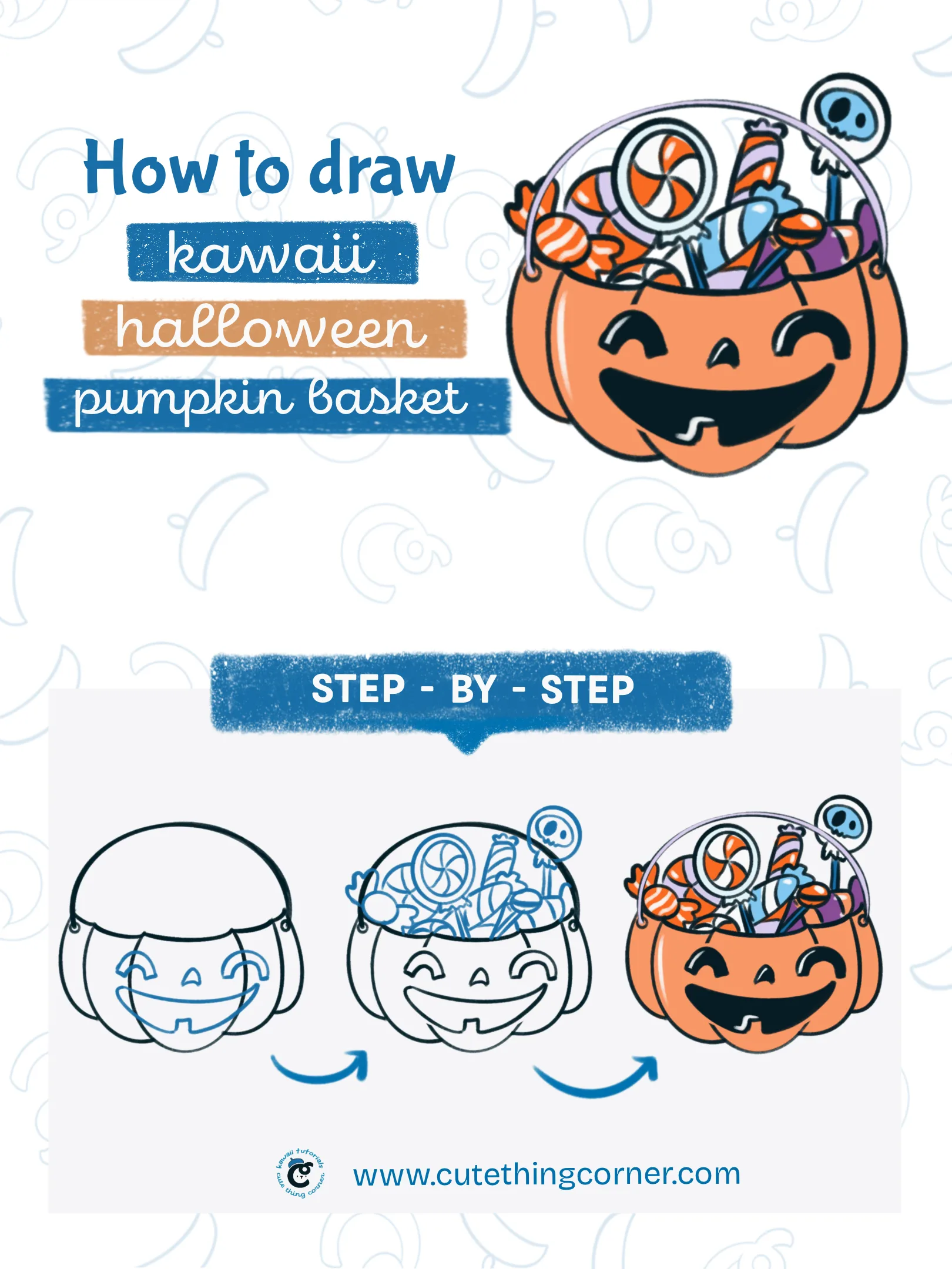 How to draw kawaii pumpkin basket