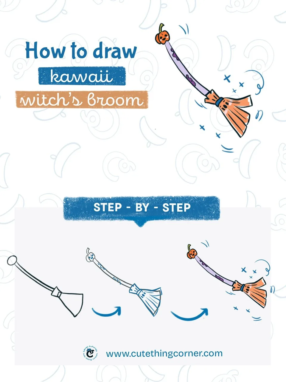 How to draw kawaii witch's broom (Step-by-step)