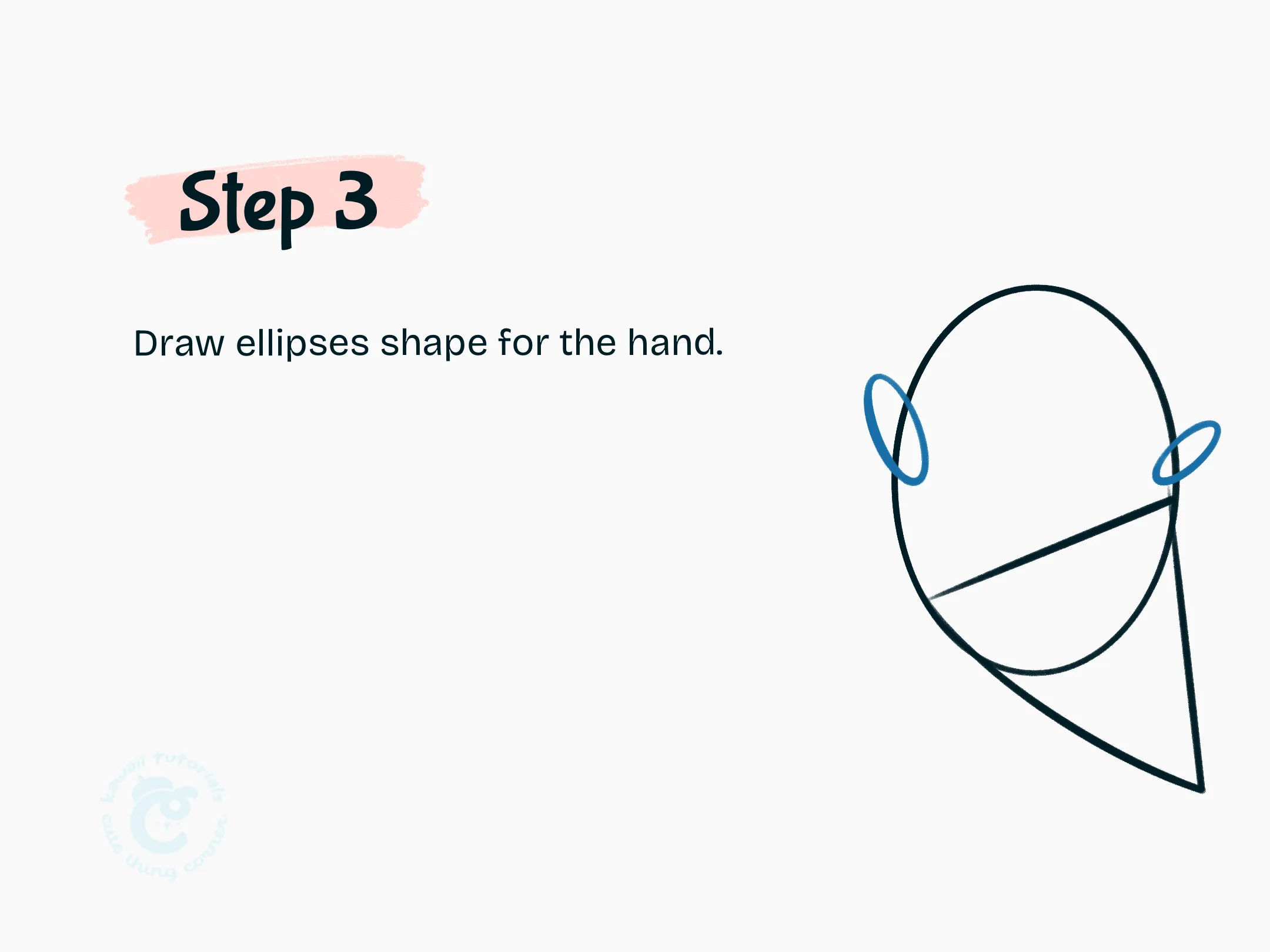 Step 3 Draw ellipses shape for the hand.