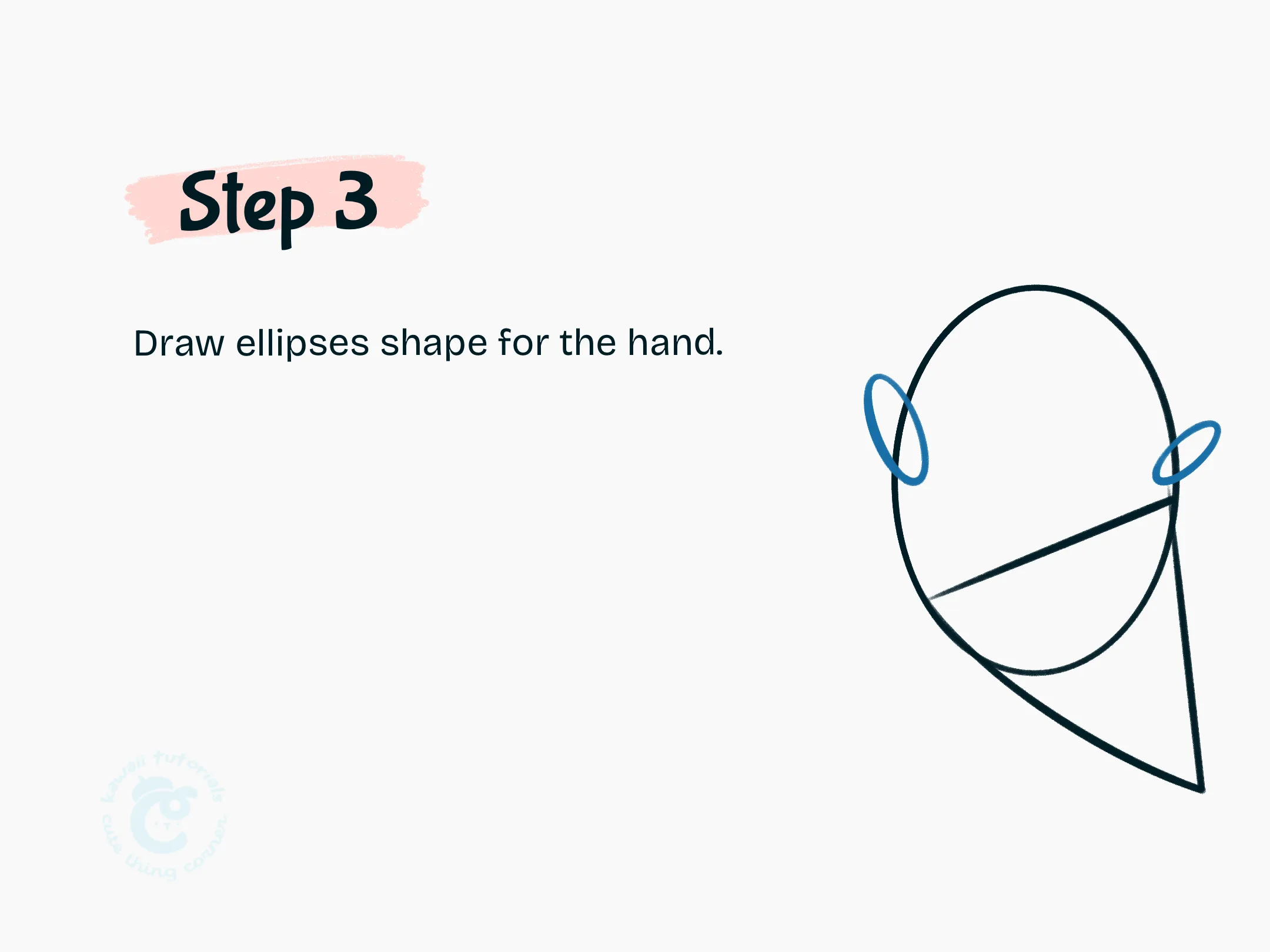Step 3 Draw ellipses shape for the hand.