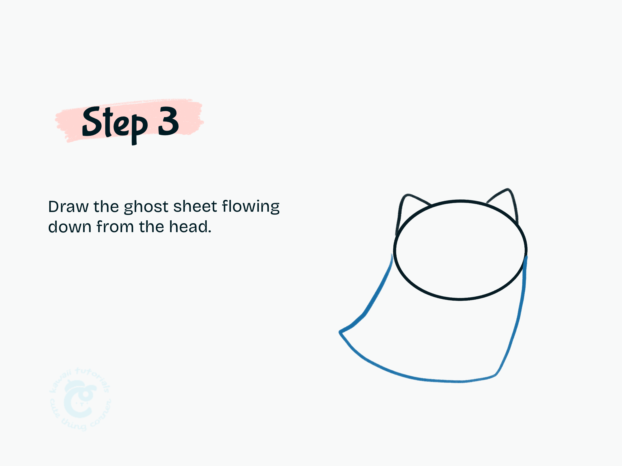 Step 3 Draw the ghost sheet flowing down from the head.