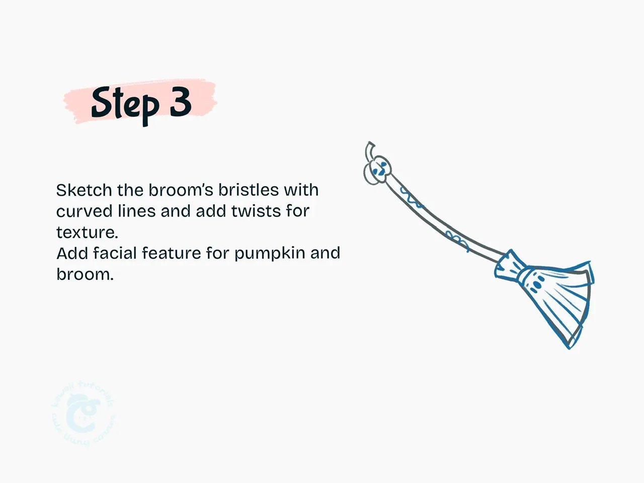 Step 3 Sketch the broom's bristles with curved lines and add twists for texture