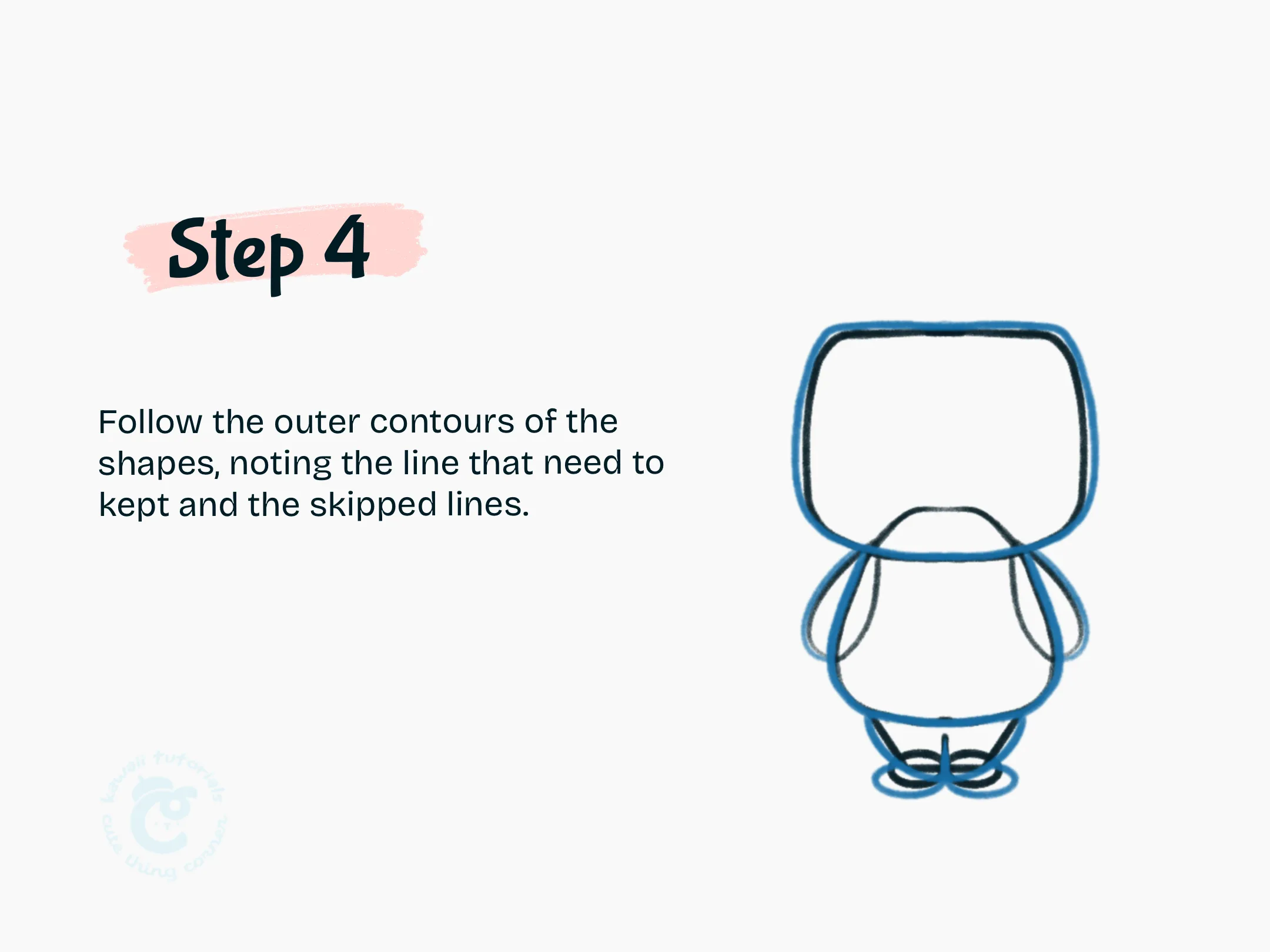 Step 4 Follow the outer contours of the shapes, noting the line that need to kept and the skipped lines