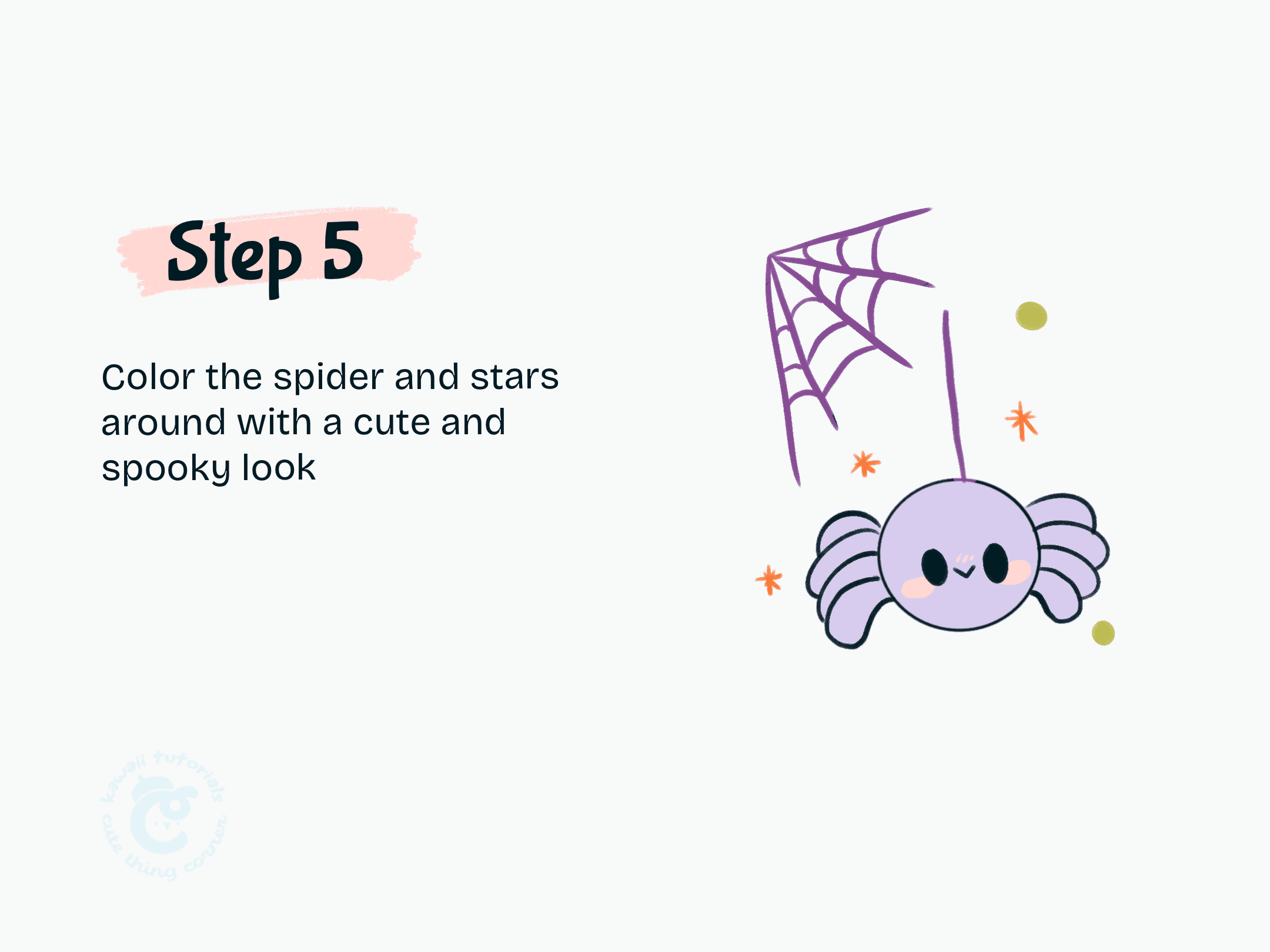 Step 5 Color the spider and stars around with a cute and spooky look