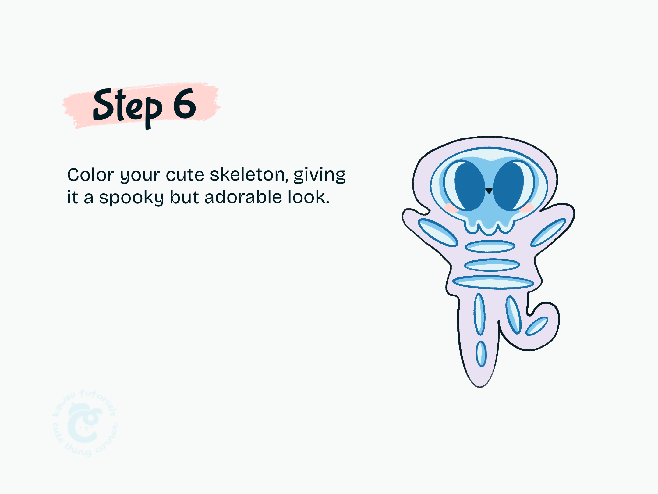 Step 6 Color your cute skeleton, giving it a spooky but adorable look