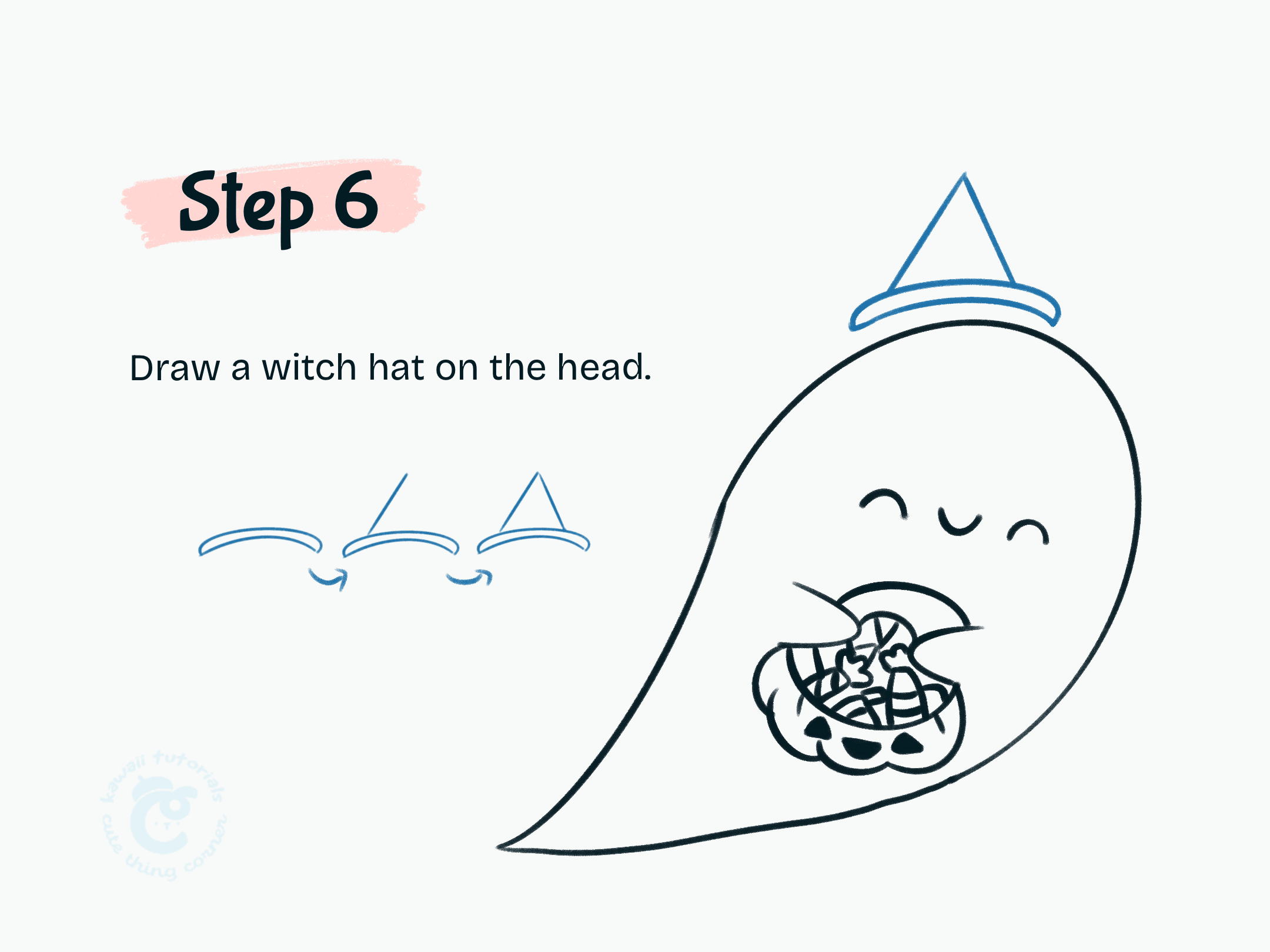 Step 6 Draw a witch hat on the head.