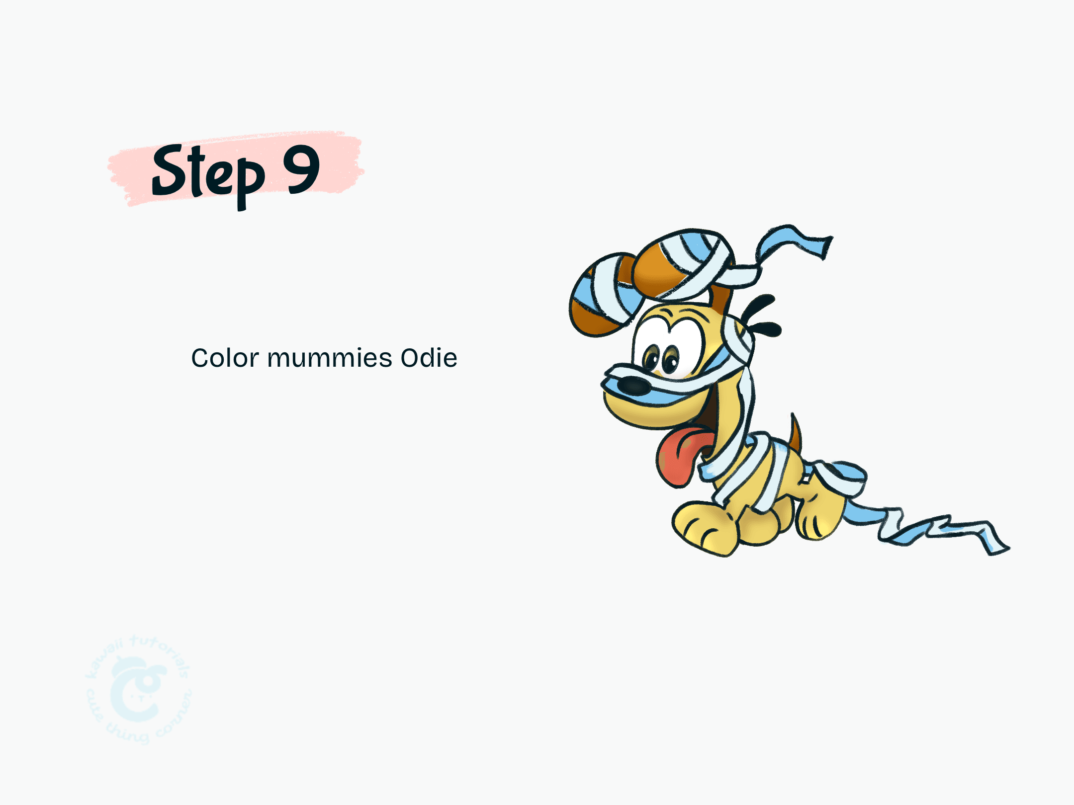 Step 9 Color Odie Halloween in mummy costume