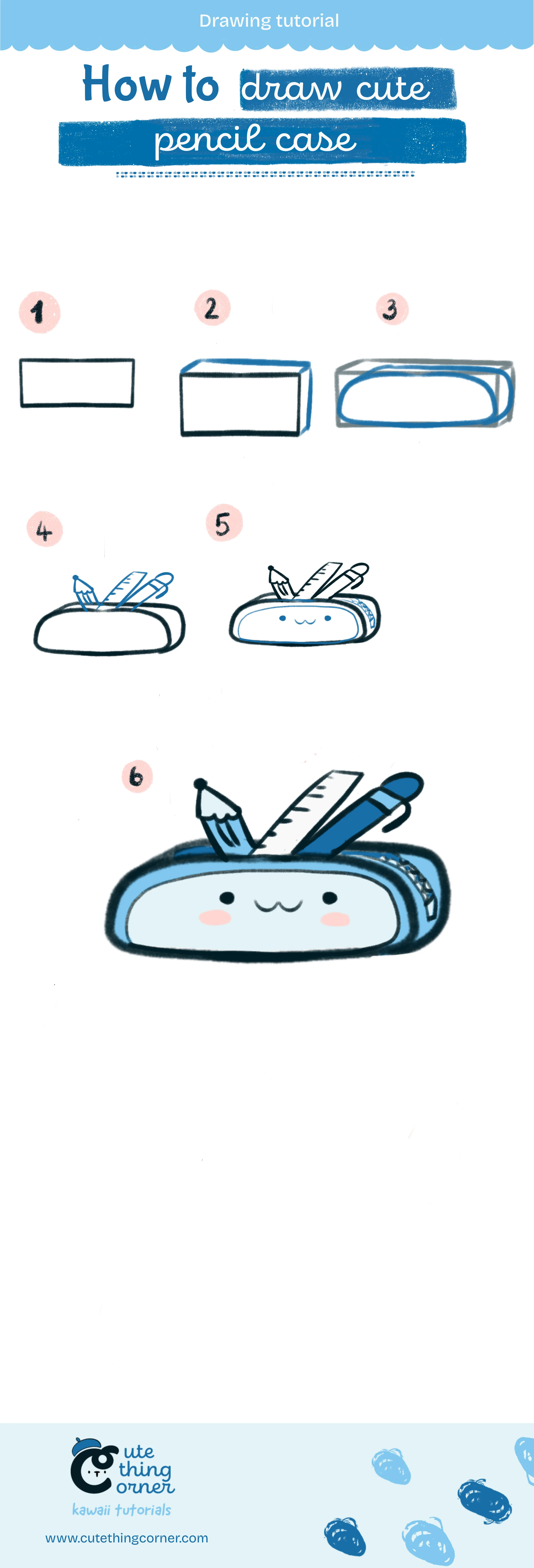 Step-by-step to draw a kawaii pencilcase