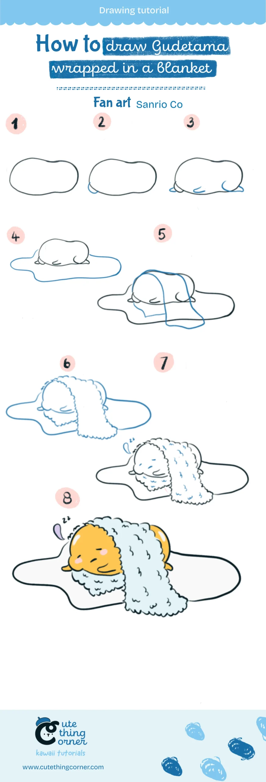 How to draw Gudetama in Blanket (Step-by-step)