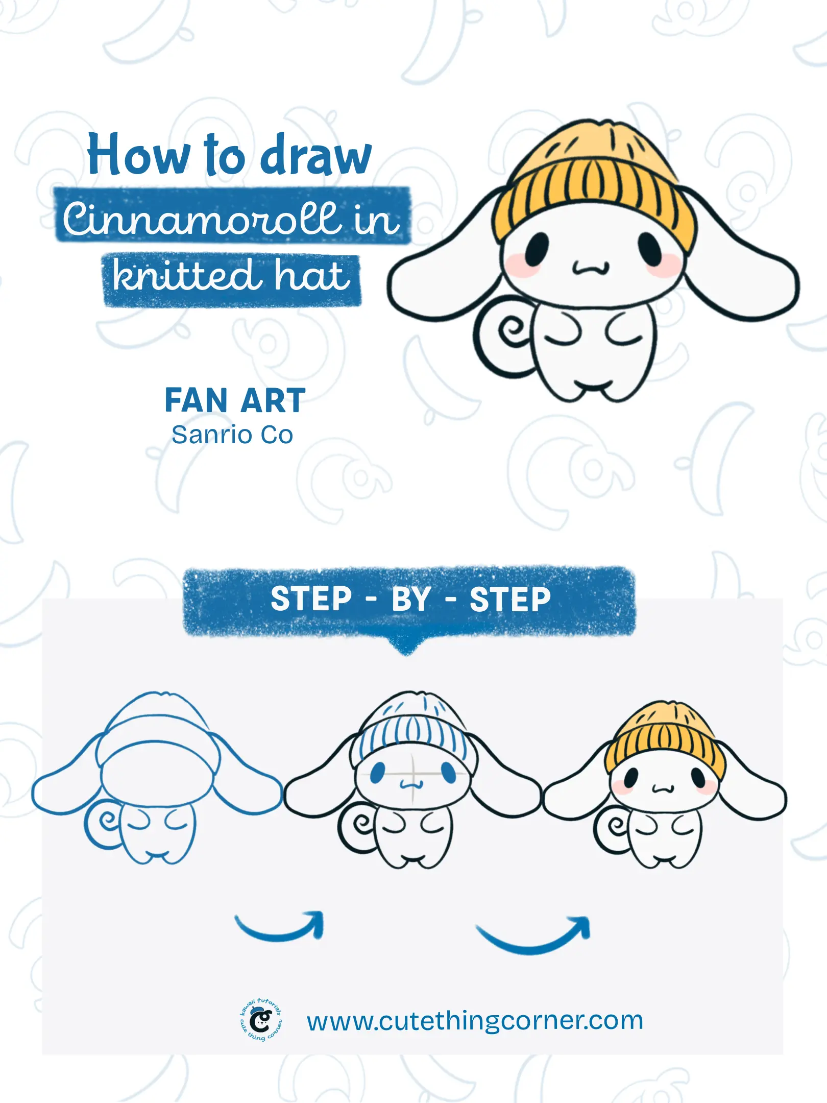 How to draw Kawaii Cinnamoroll in knitted hat