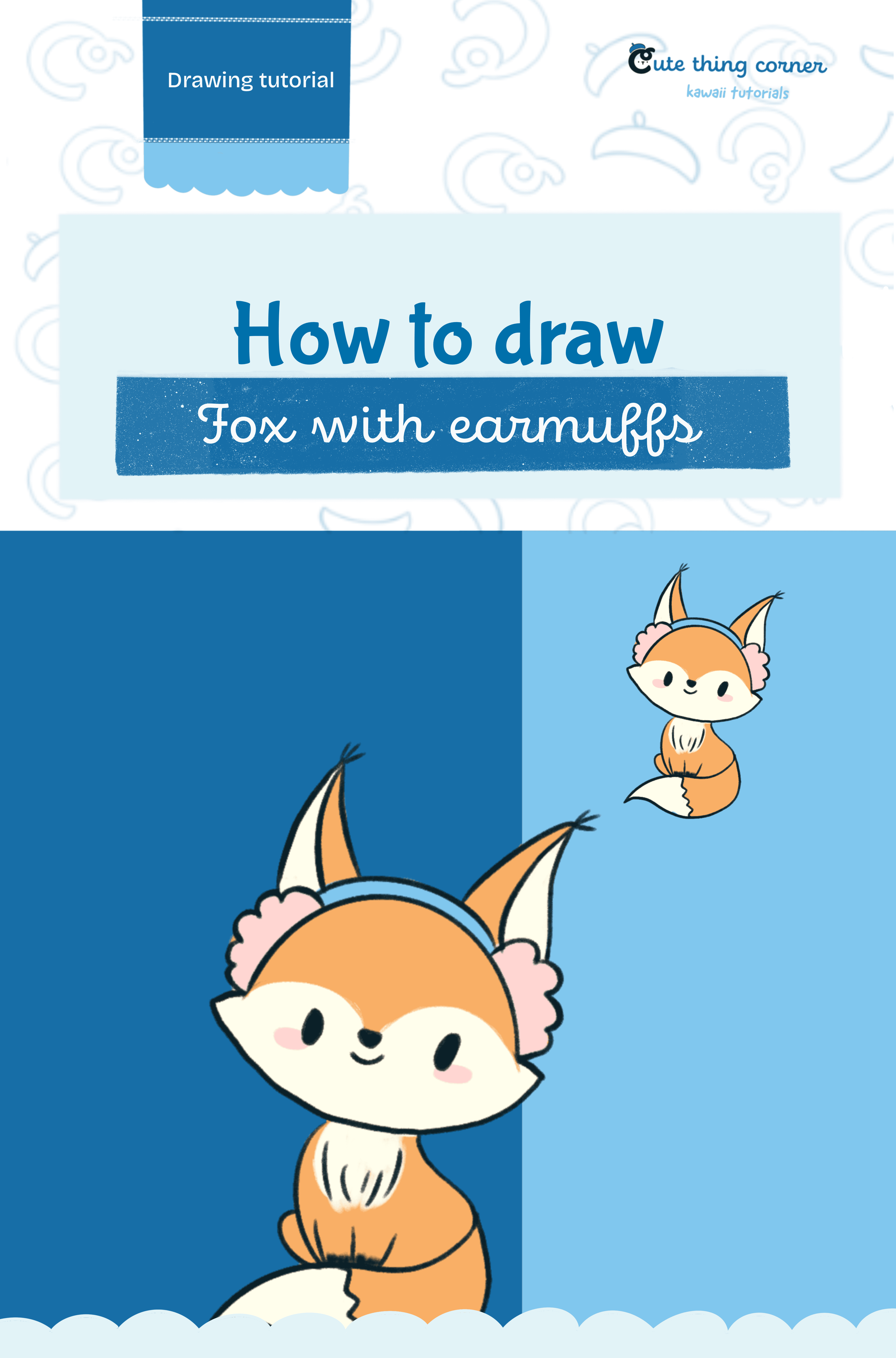 How to draw cute Fox with earmuffs (Step-by-step)