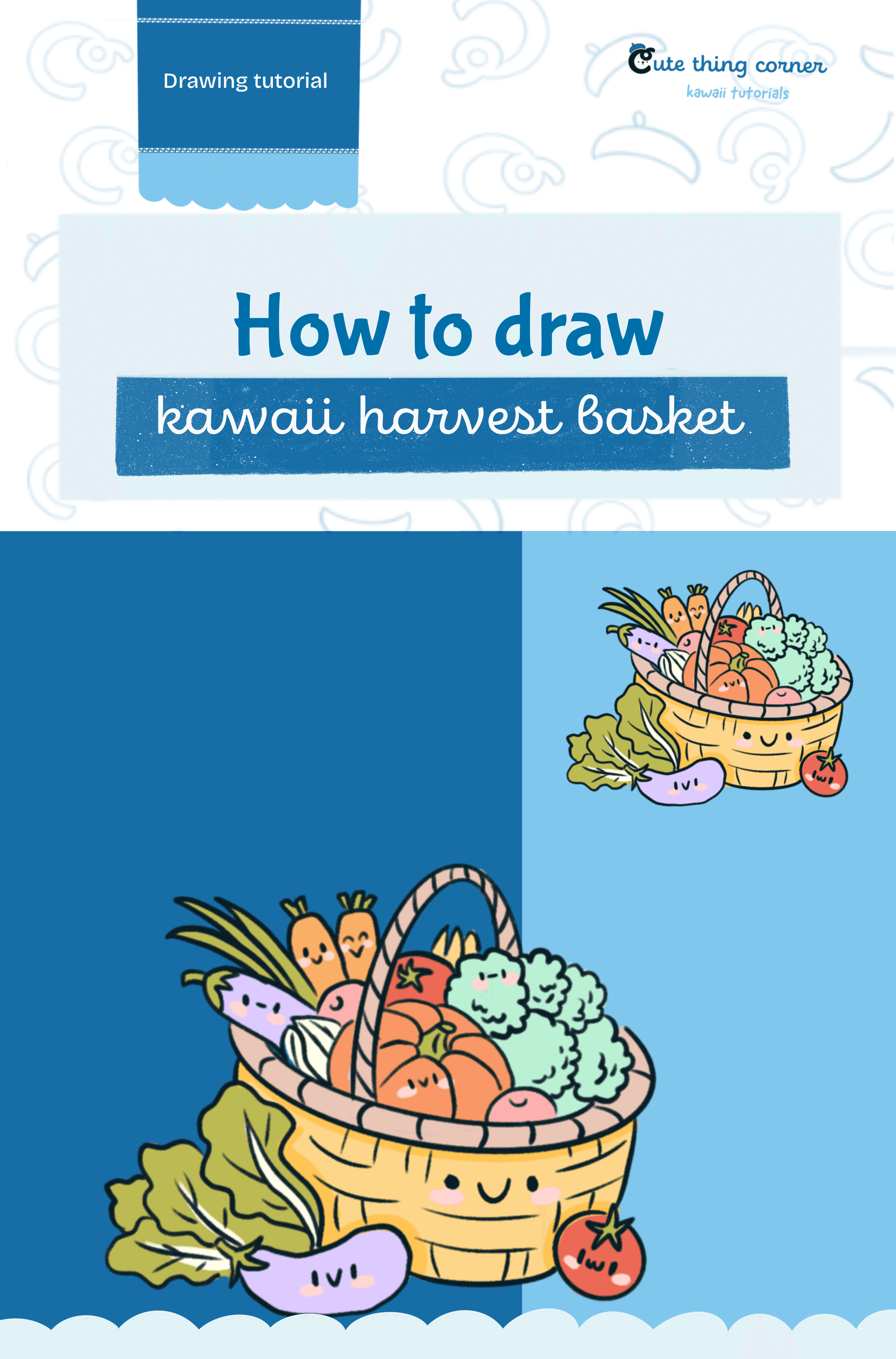 How to draw a cute harvest basket (Step-by-step)