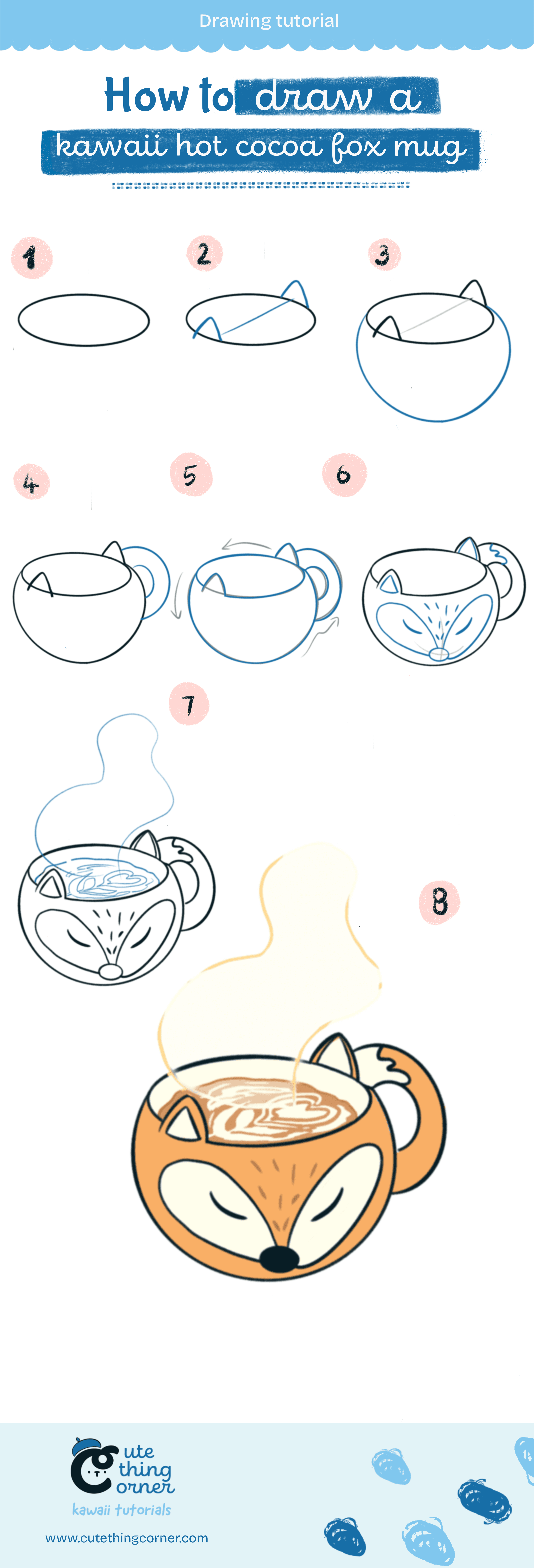 How to draw a cute hot cocoa fox mug