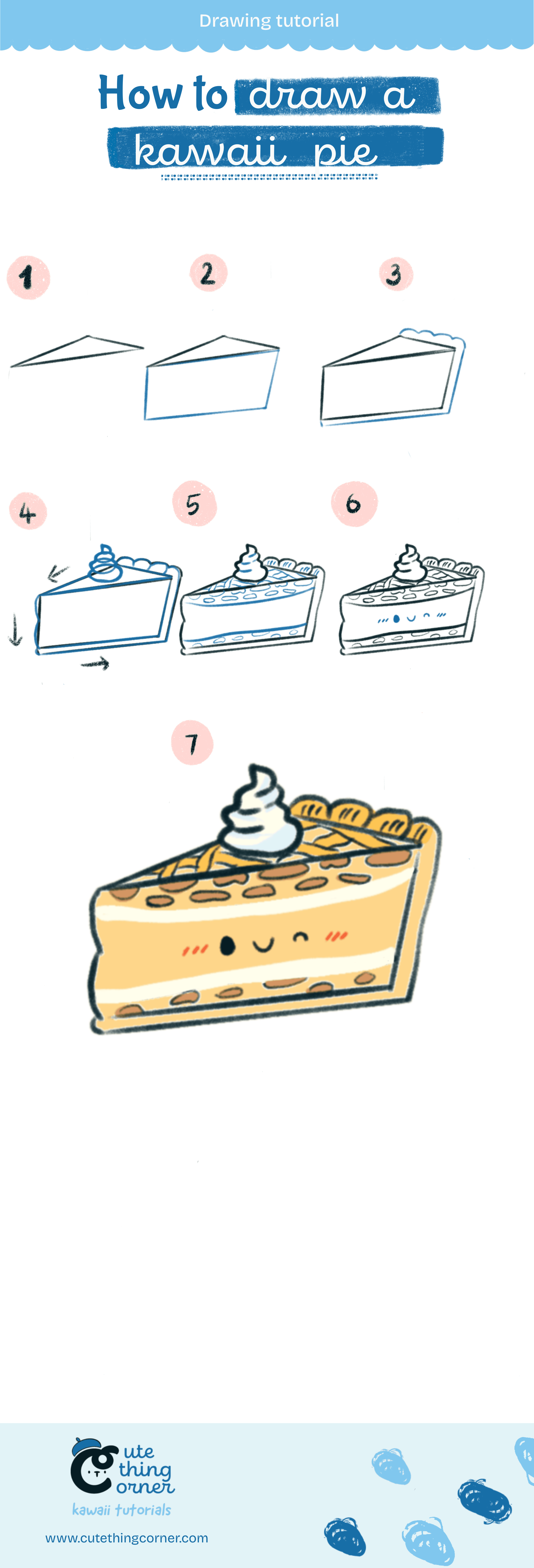 How to draw a cute pie (Step-by-step)