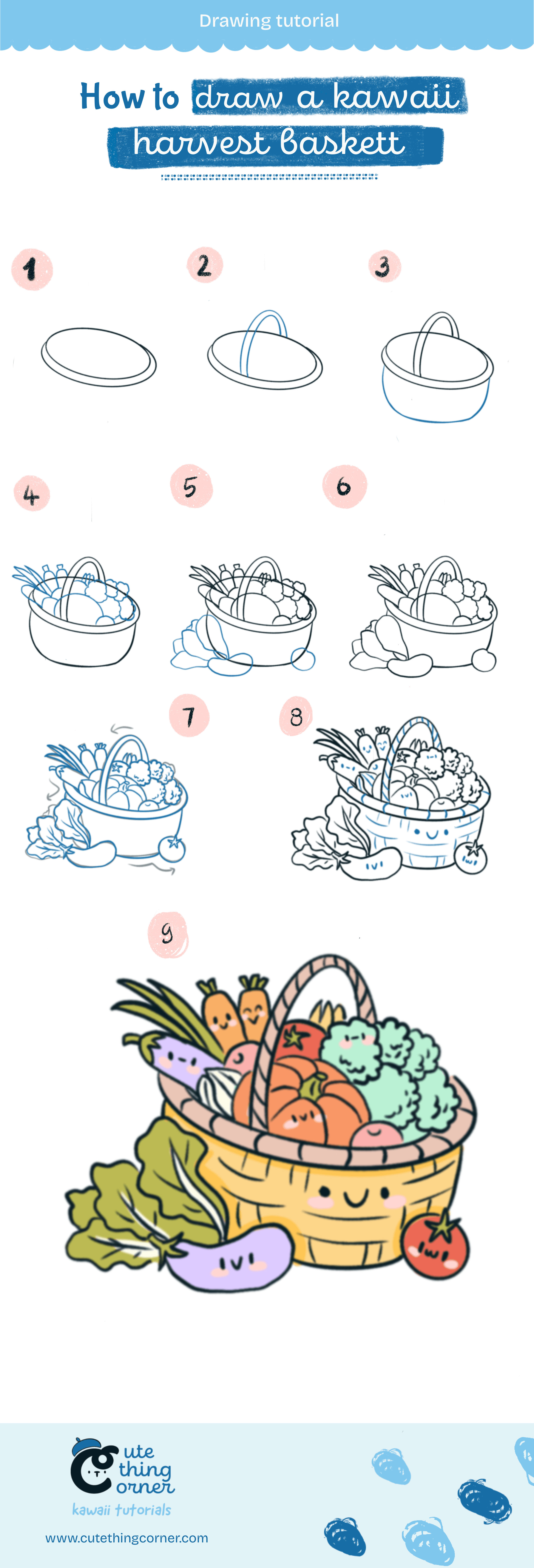 How to draw a kawaii harvest basket