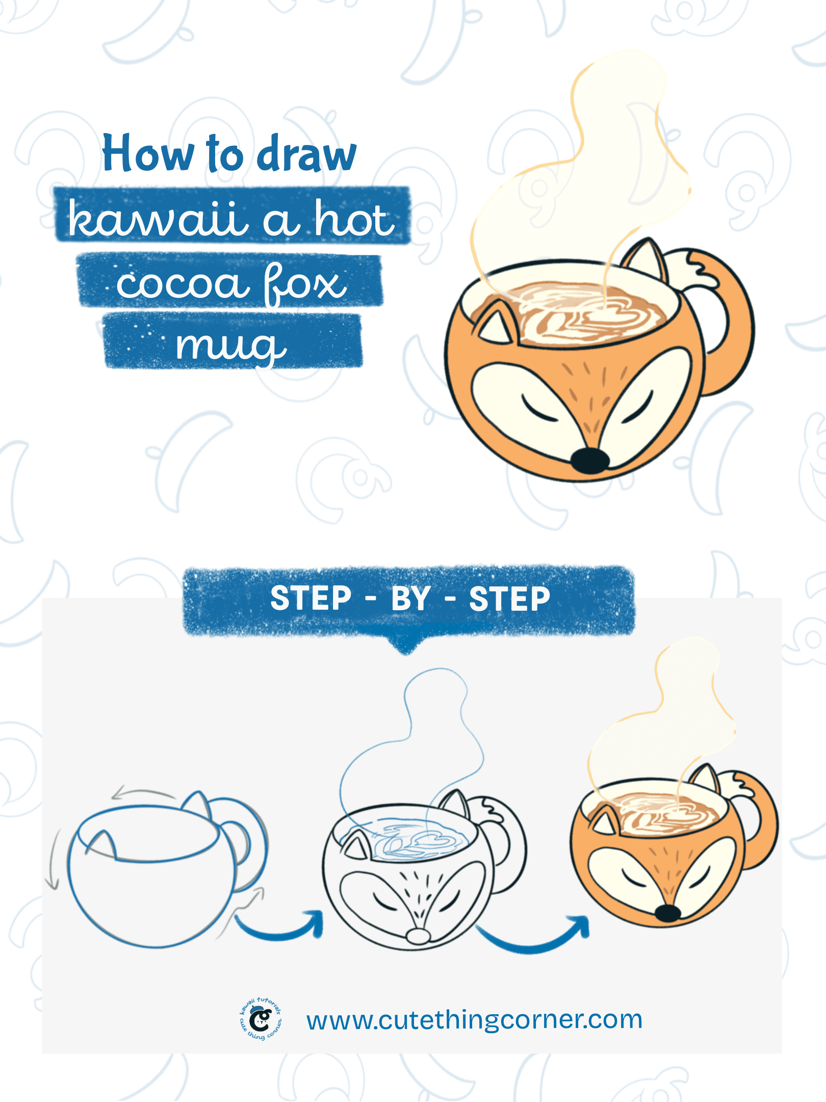 How to draw a kawaii hot cocoa fox mug