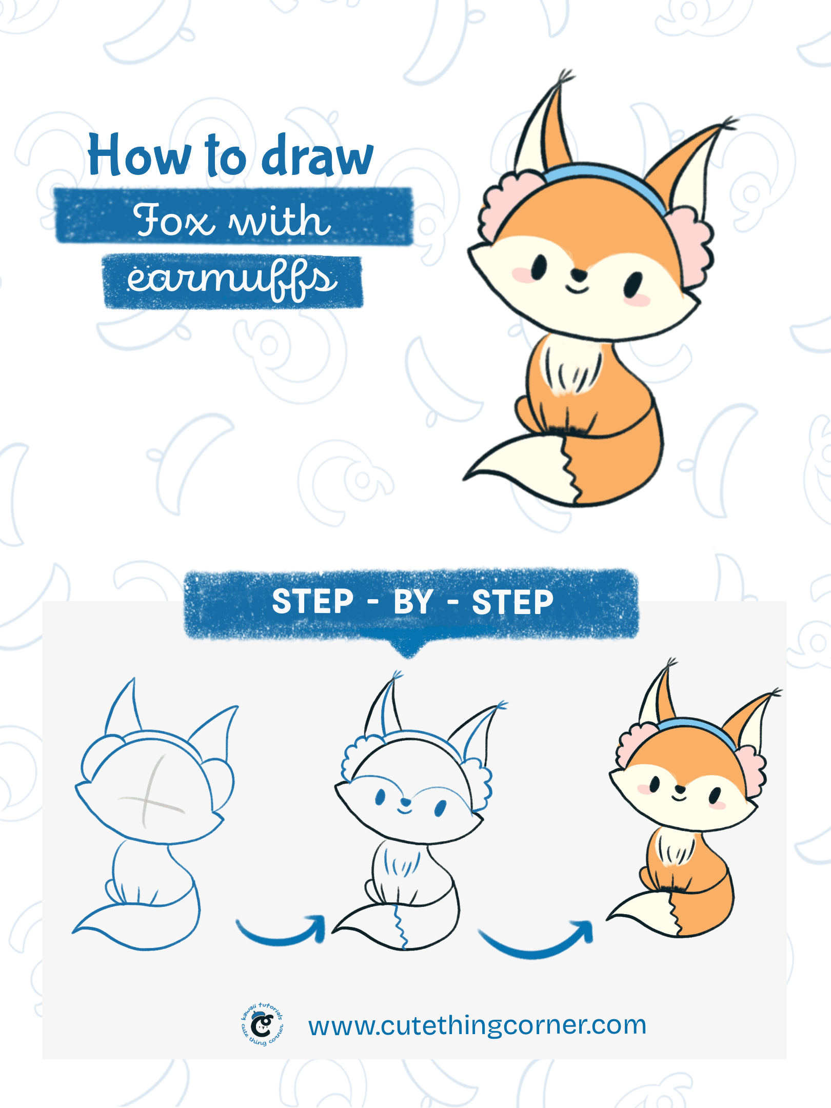 How to draw cute Fox with earmuffs