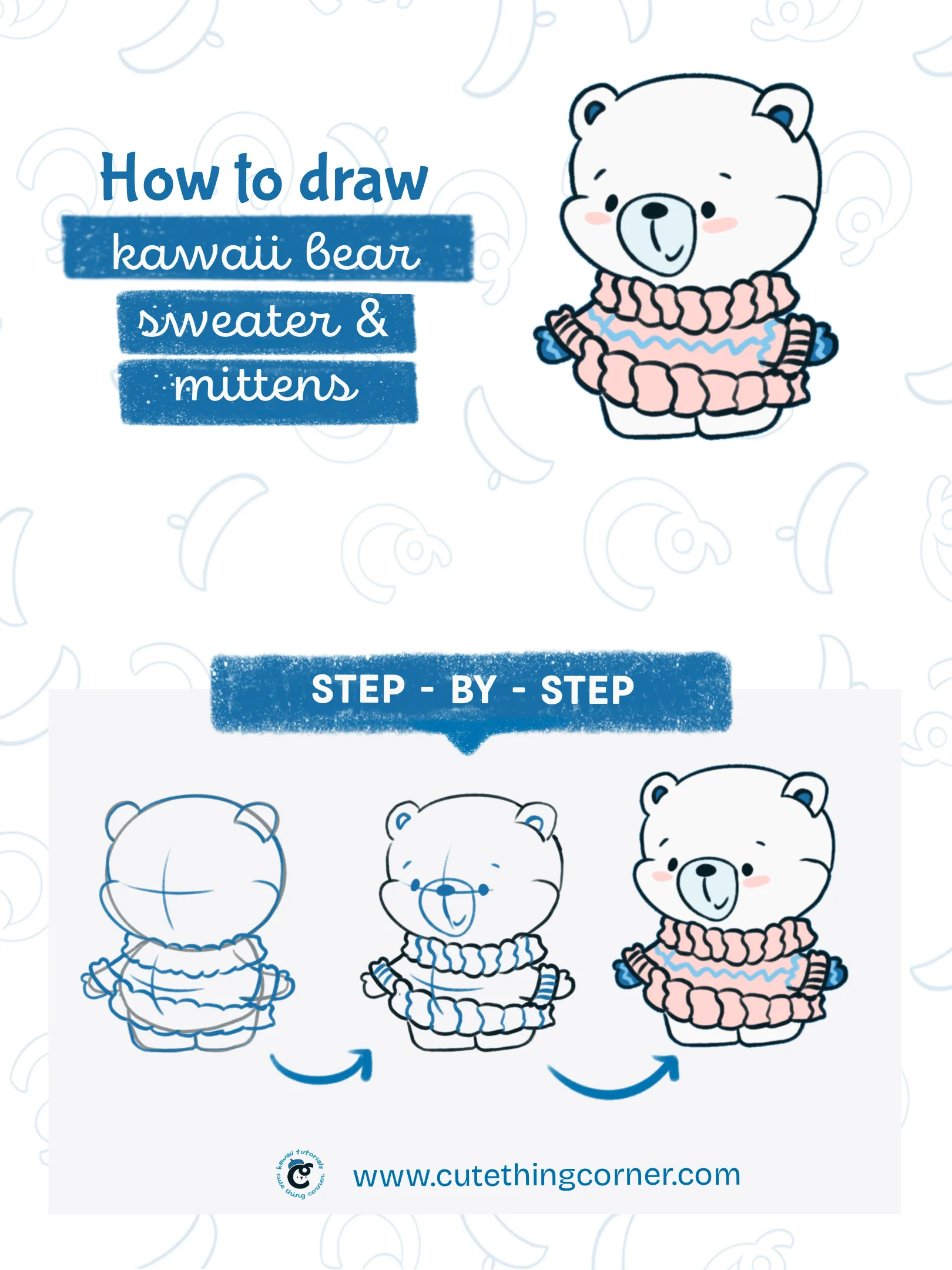 How to draw cute bear in sweater& mittens