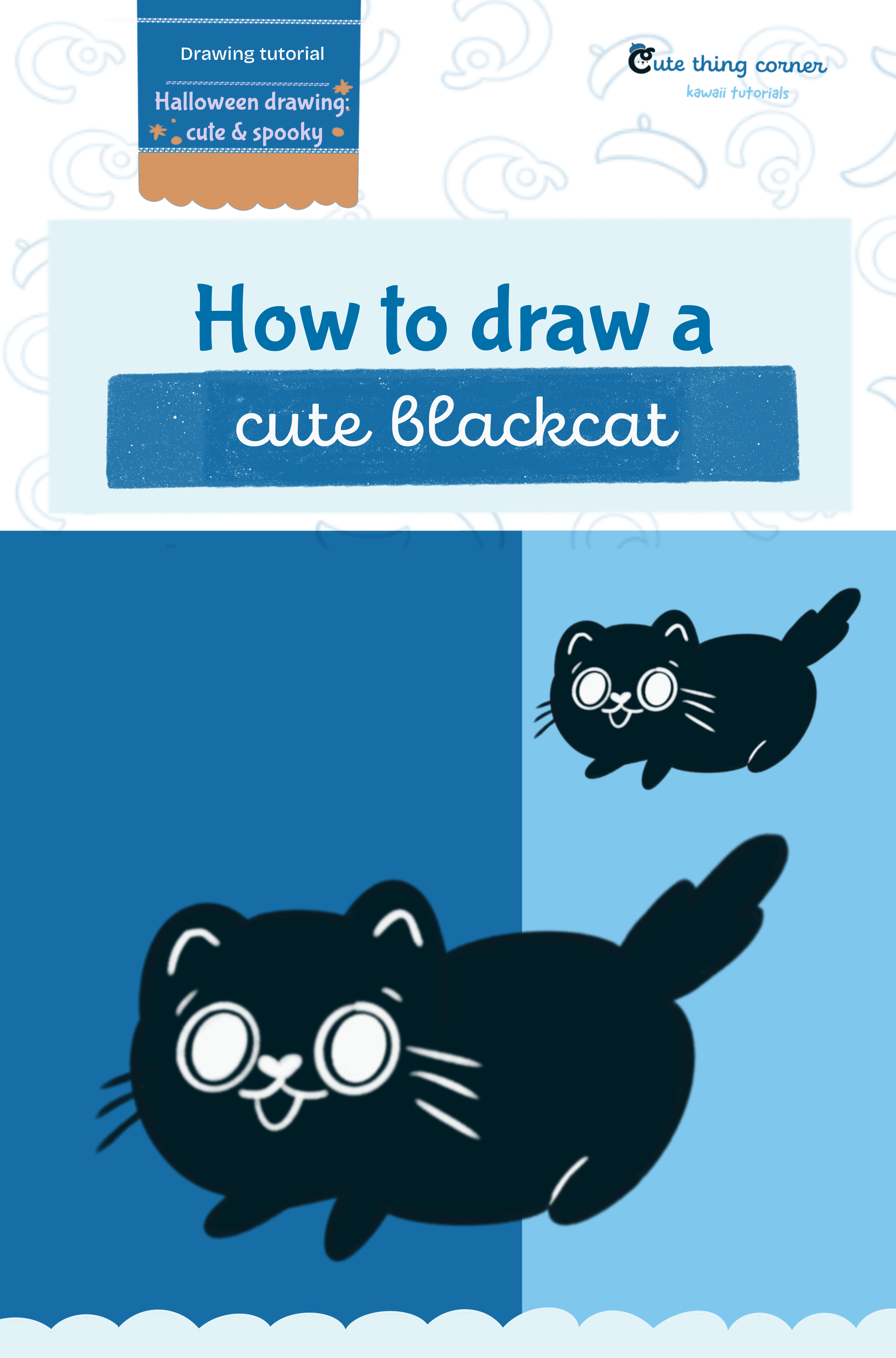 How to draw a cute blackcat (Step-by-step)