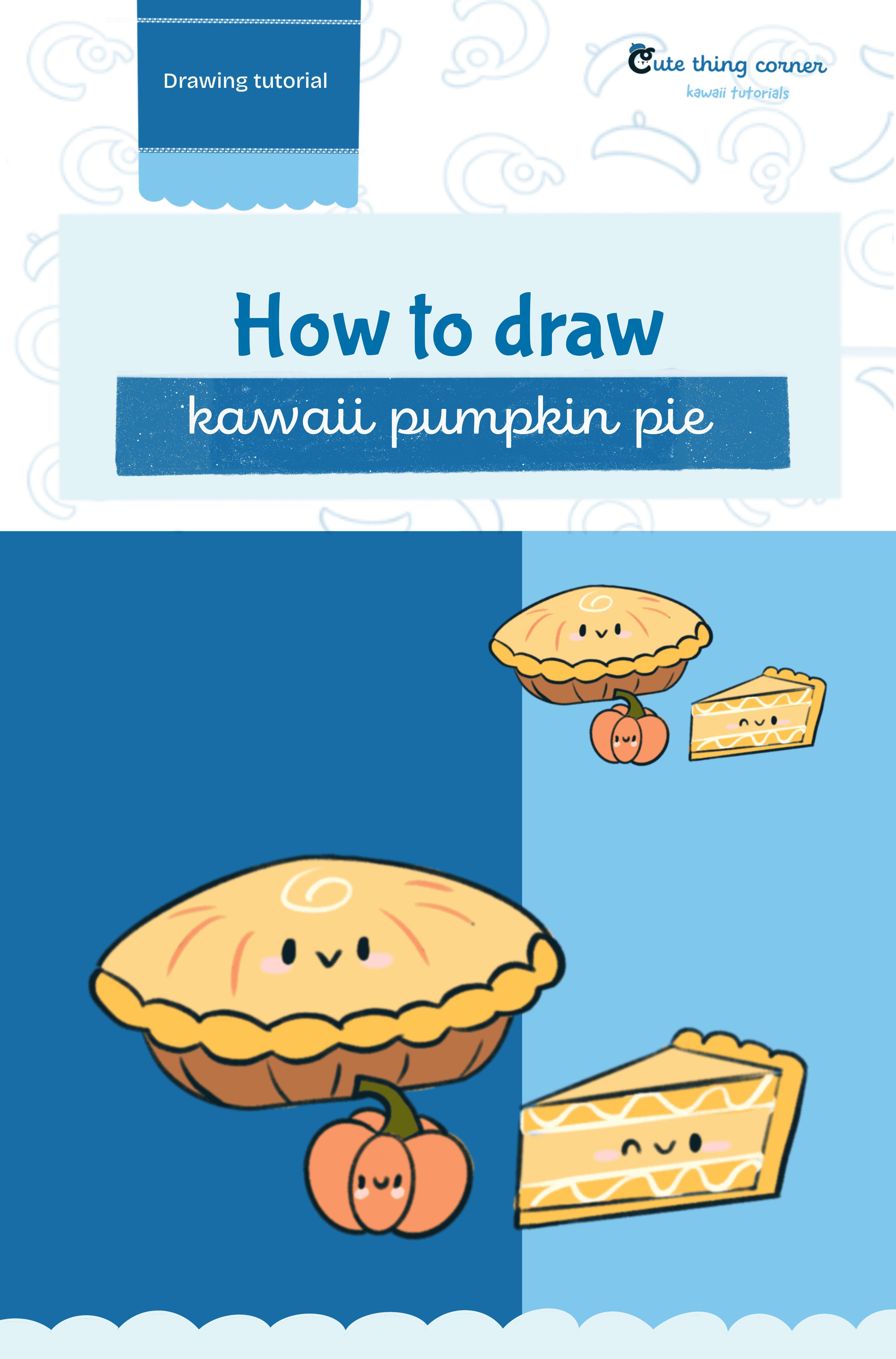 How to draw a kawaii pumpkin pie (Step-by-step)