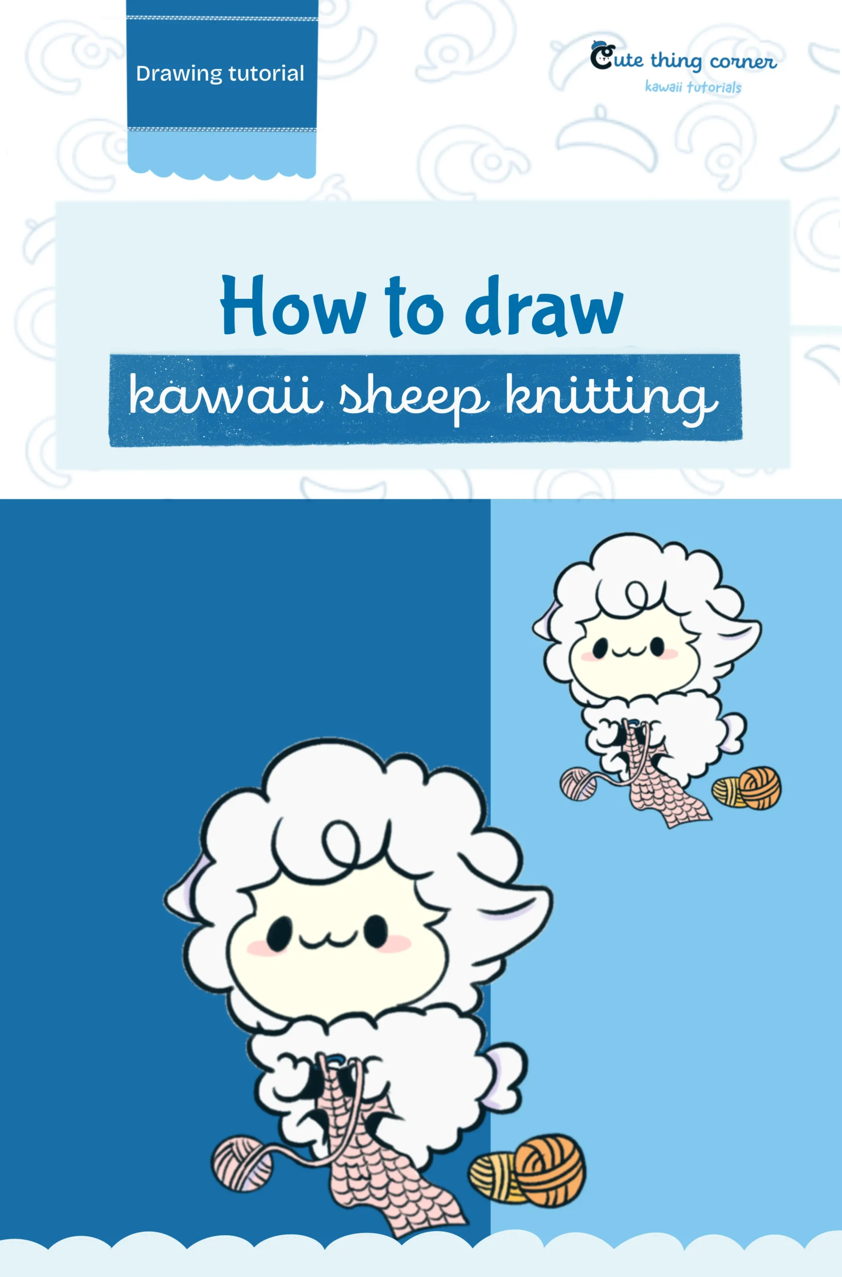 How to draw cute sheep knitting (Step-by-step)