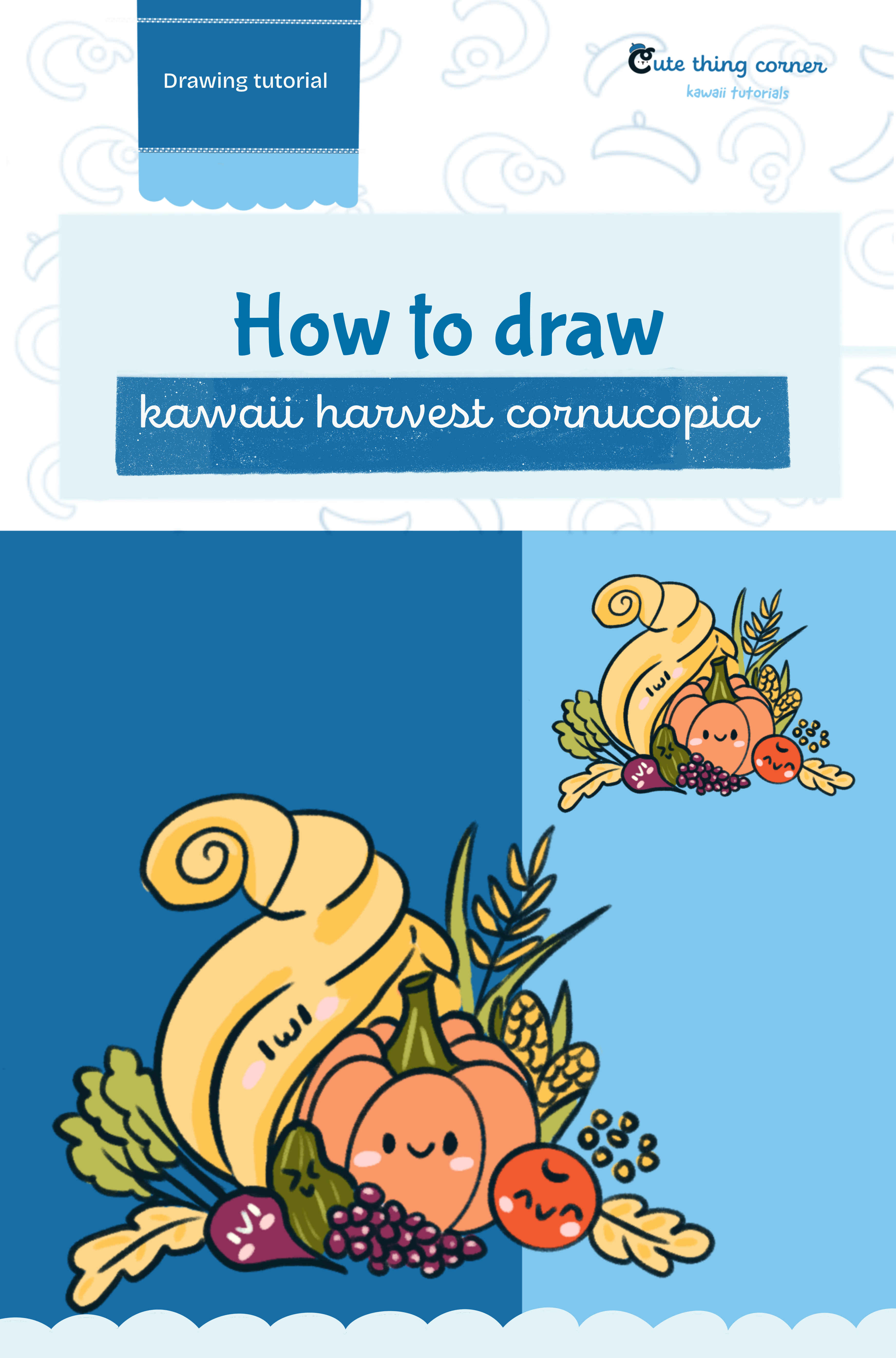 How to draw Cute Harvest Cornucopia (Step-by-step)