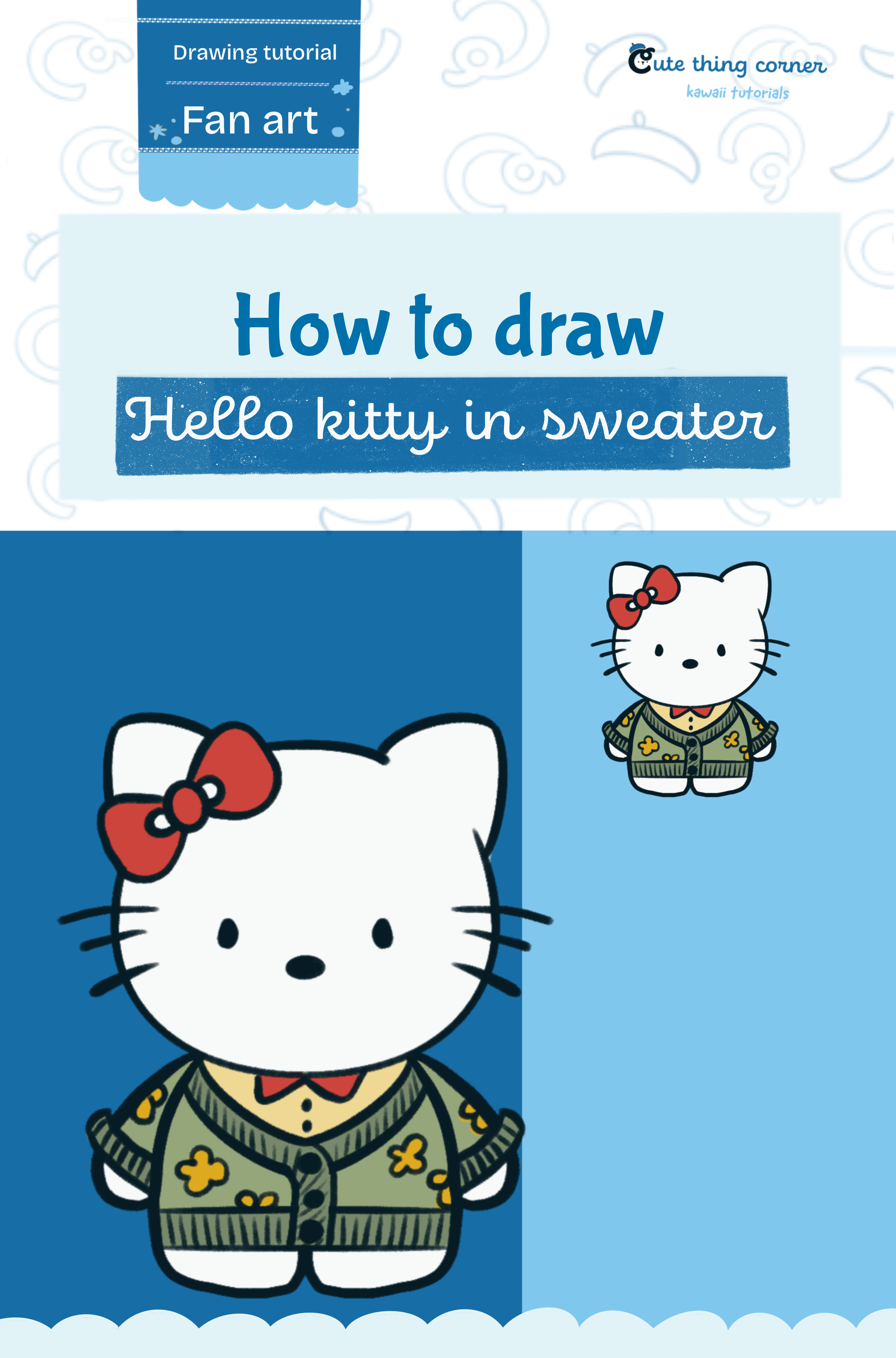 How to draw Hello Kitty in sweater (Step-by-step)