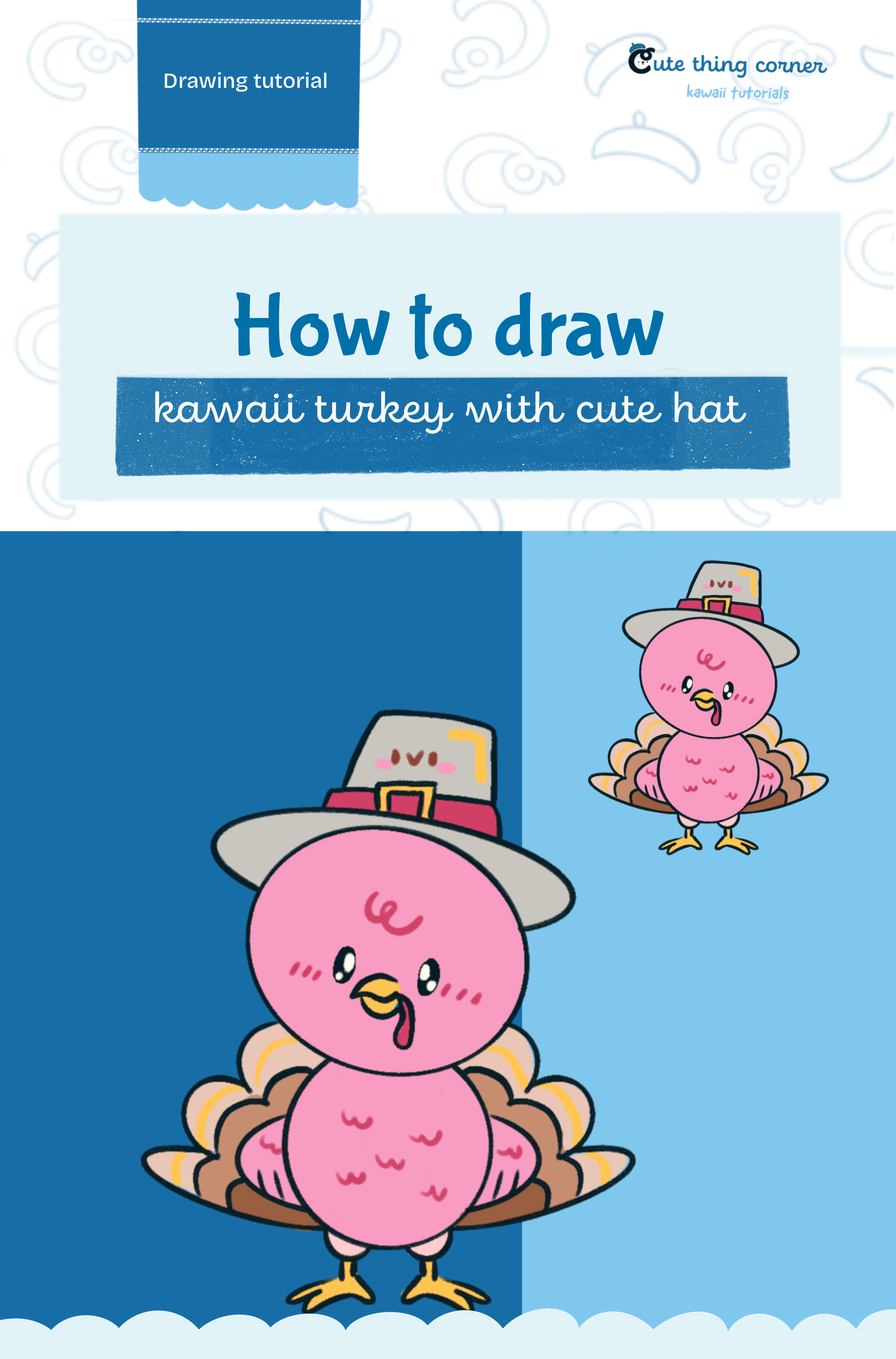 How to draw Kawaii Turkey with cute hat (Step-by-step)