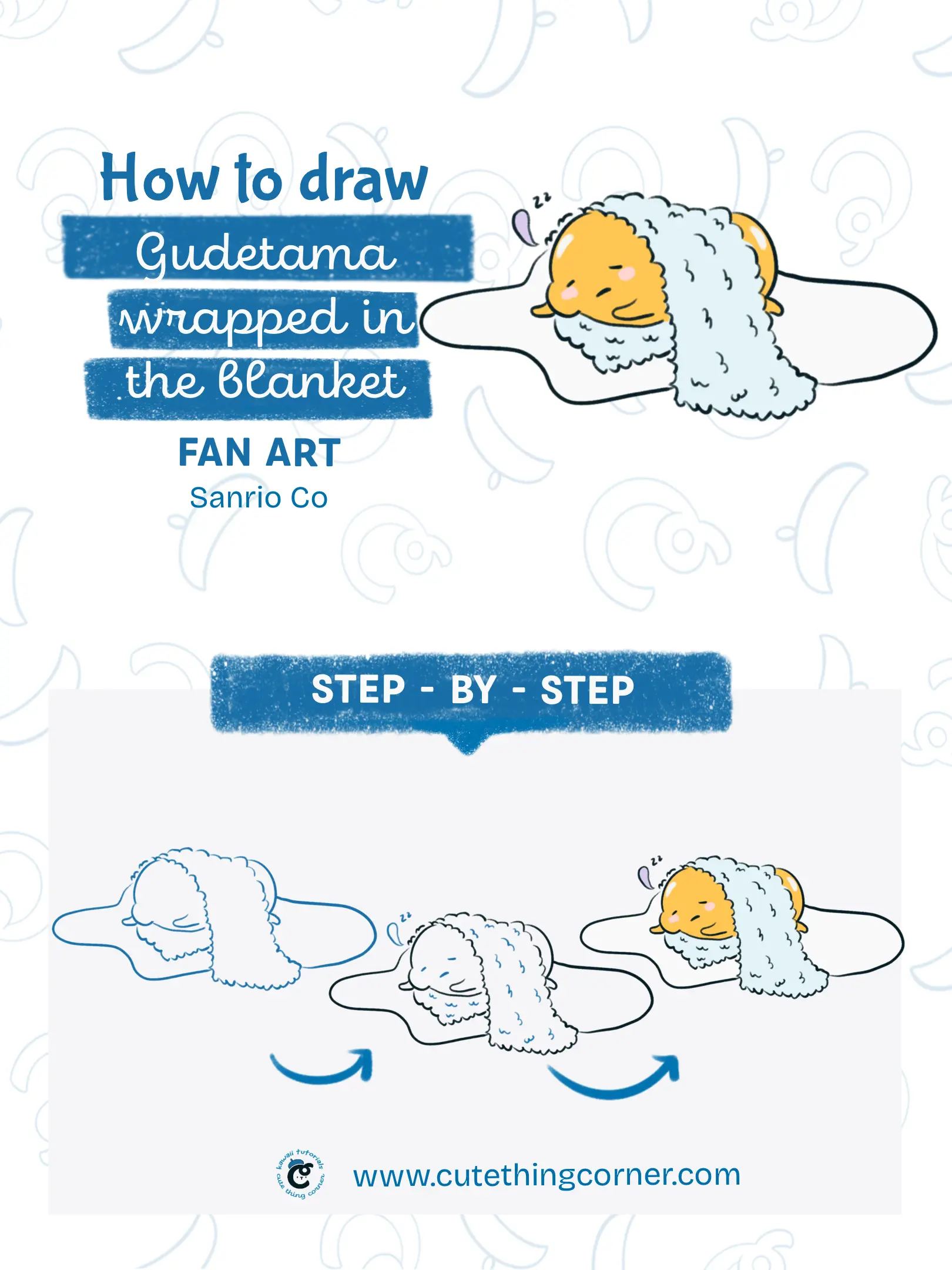 How to draw kawaii Gudetama in Blanket