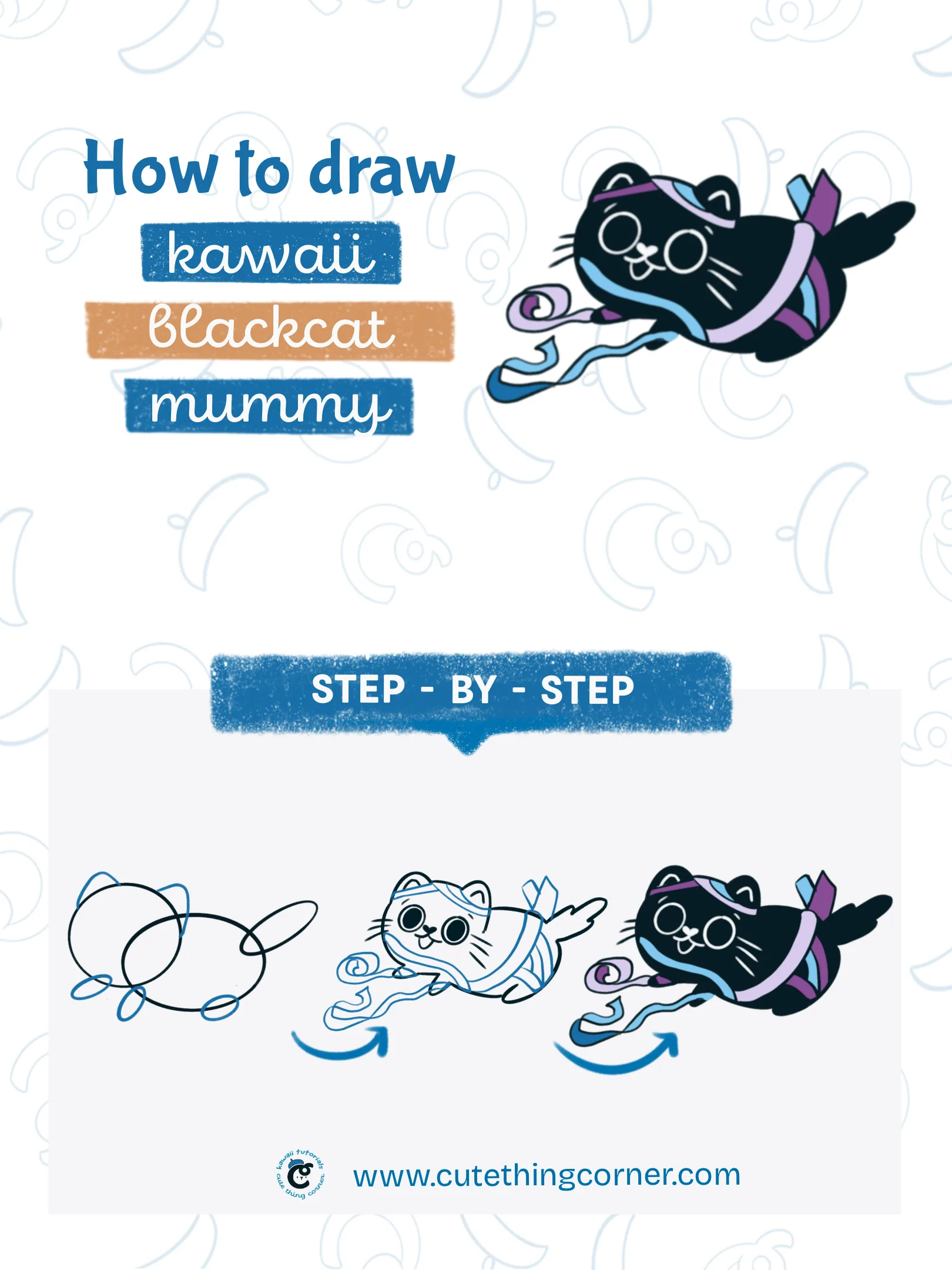 How to draw kawaii blackcat mummy