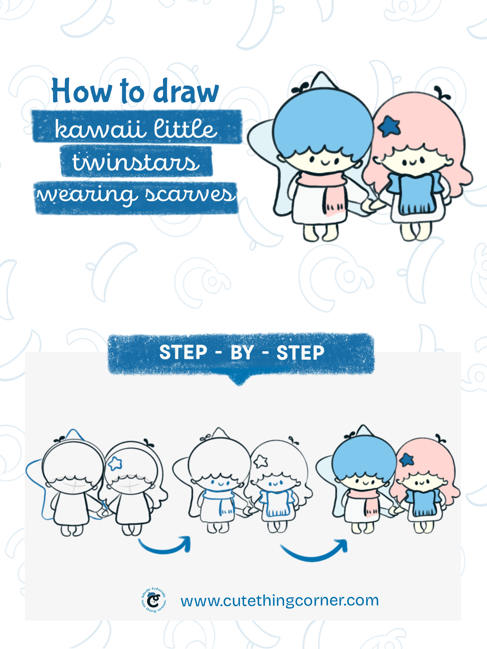 How to draw kawaii little twinstars wearing scarves