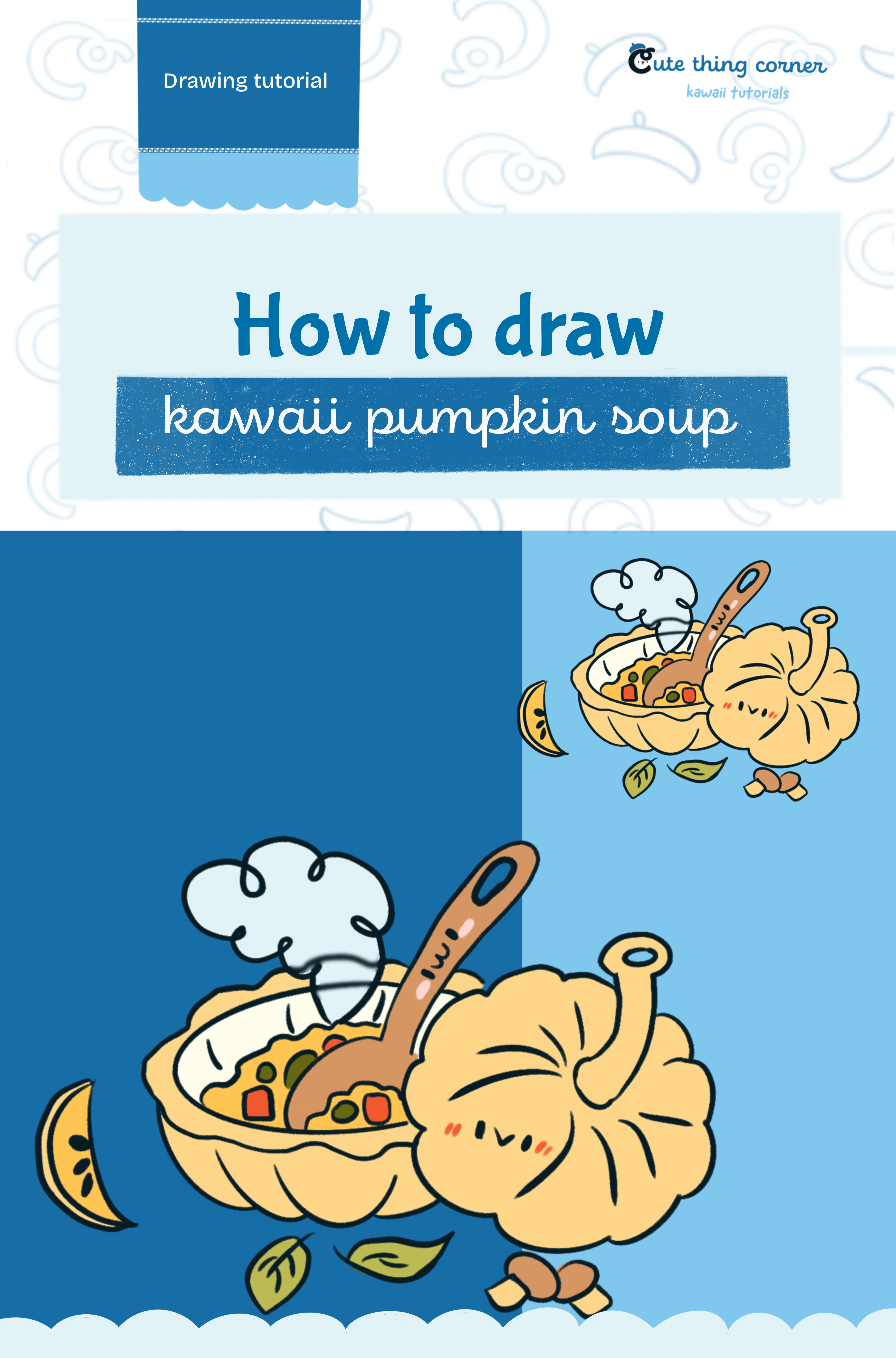 How to draw a Kawaii Pumpkin Soup (Step-by-step)