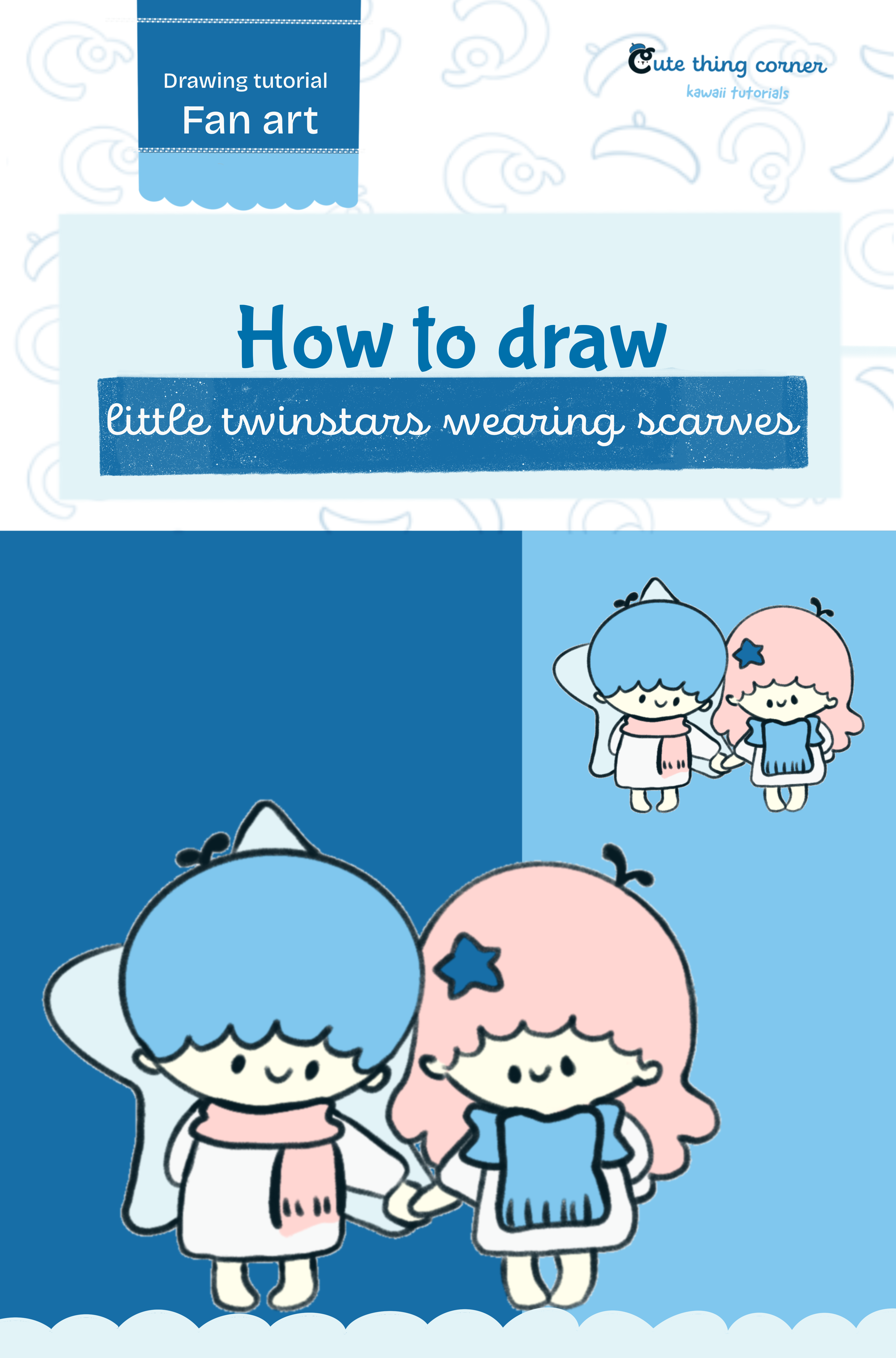 How to draw little Twin Stars wearing scarves (Step-by-step)