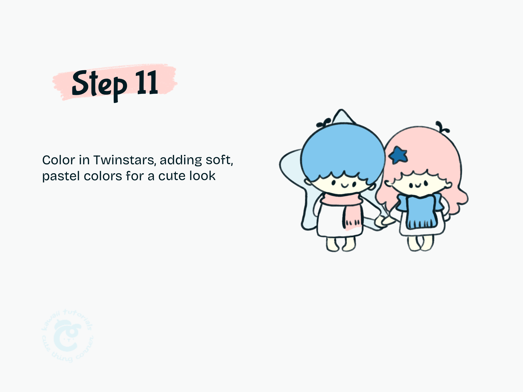 Step 11 Color in Twinstars, adding soft, pastel colors for a cute look