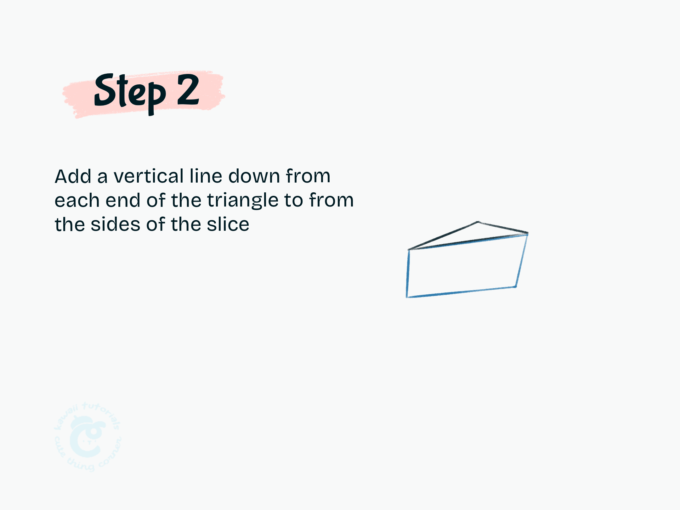 Step 2 Add a vertical line down from each end of the triangle to from the sides of the slice