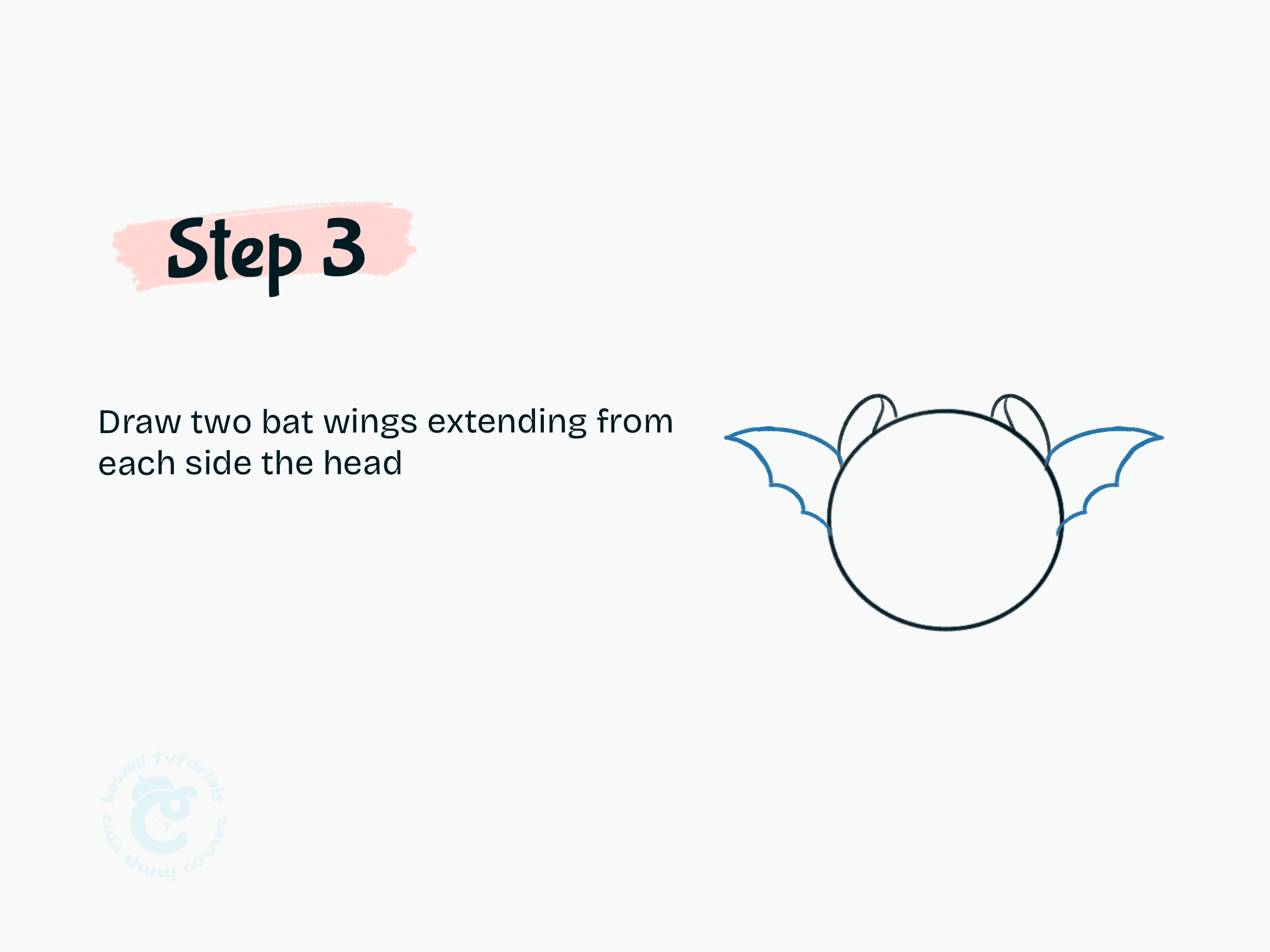 Step 3 Draw two bat wings extending from each side the head